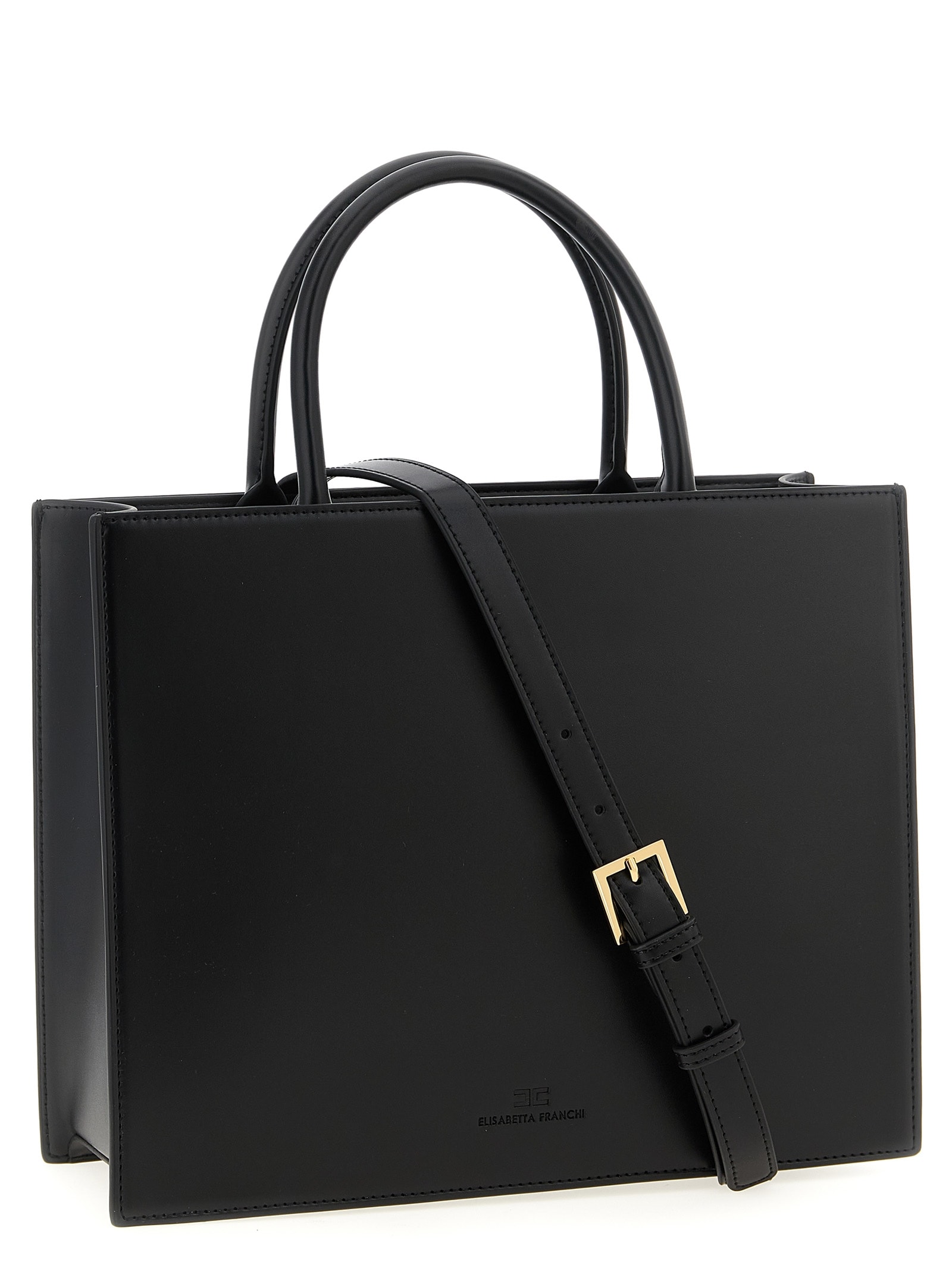 Elisabetta Franchi Large Logo Shopping Bag Tote Bag Black In Black