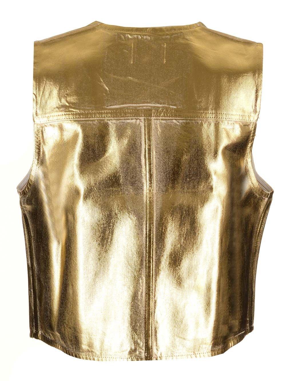 Shop Ganni Metallic Cropped Vest In Oro