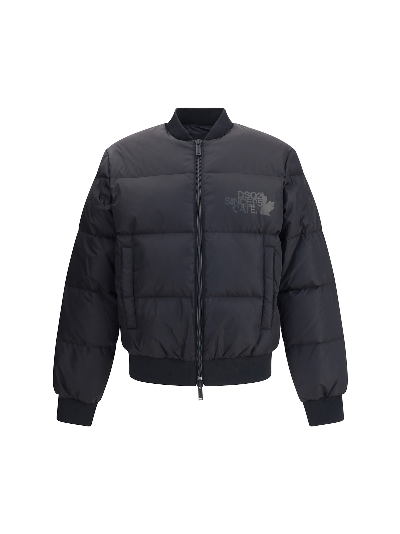 Dsquared2 Classic Black Puffer Bomber Jacket With Ribbed Cuffs In Black