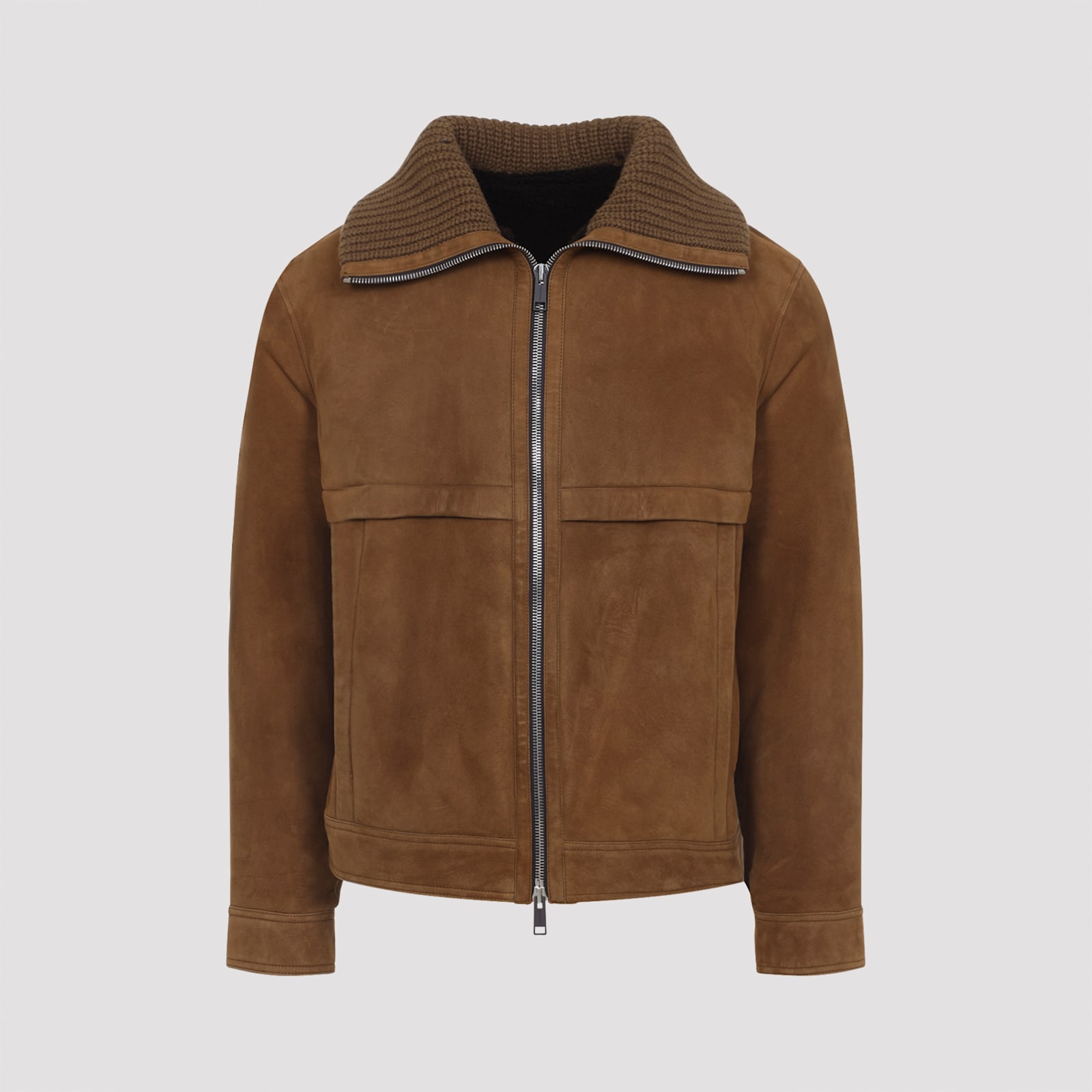 Yves Salomon Suede Finish Down Jacket With Buttoned Cuffs In Brown