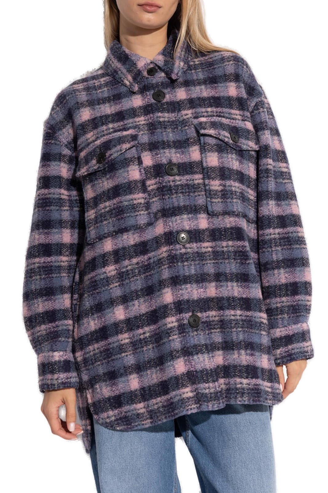 Shop Marant Etoile Harveli Checked Shirt Jacket In Purple/blue