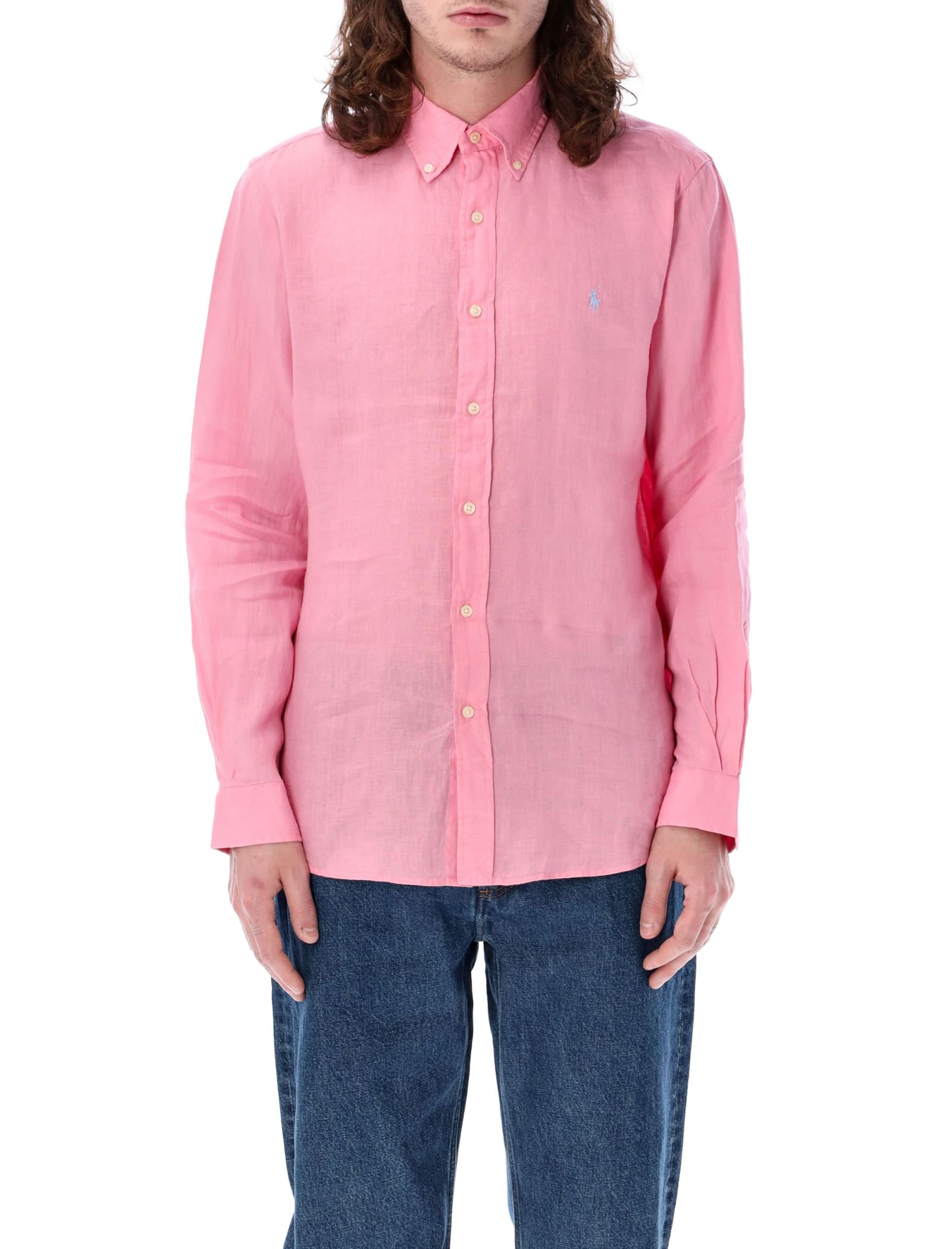 Ralph Lauren Custom Fit Shirt In Bright Pink