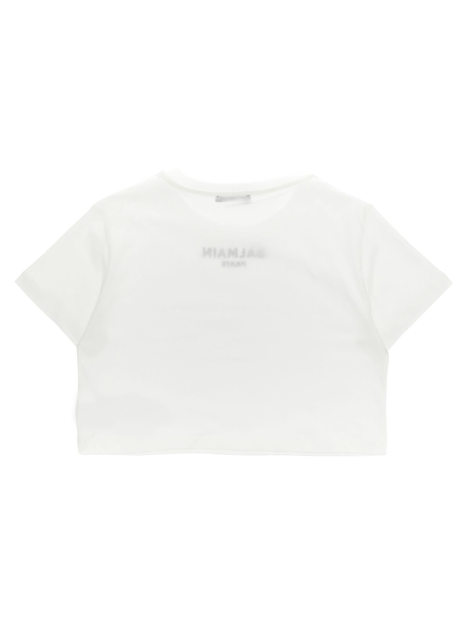 Shop Balmain Logo Embroidery T-shirt In White