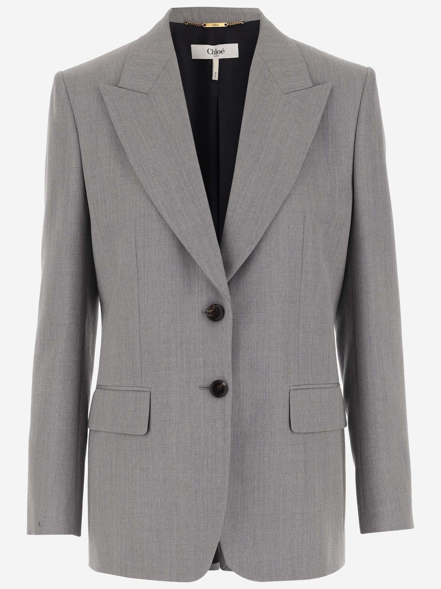 Shop Chloé Single-breasted Wool Jacket In Grey