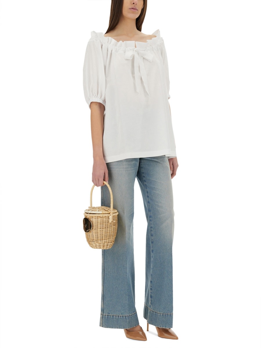 Patou Off-the-shoulder Drawstring Top With Ruffled Edges