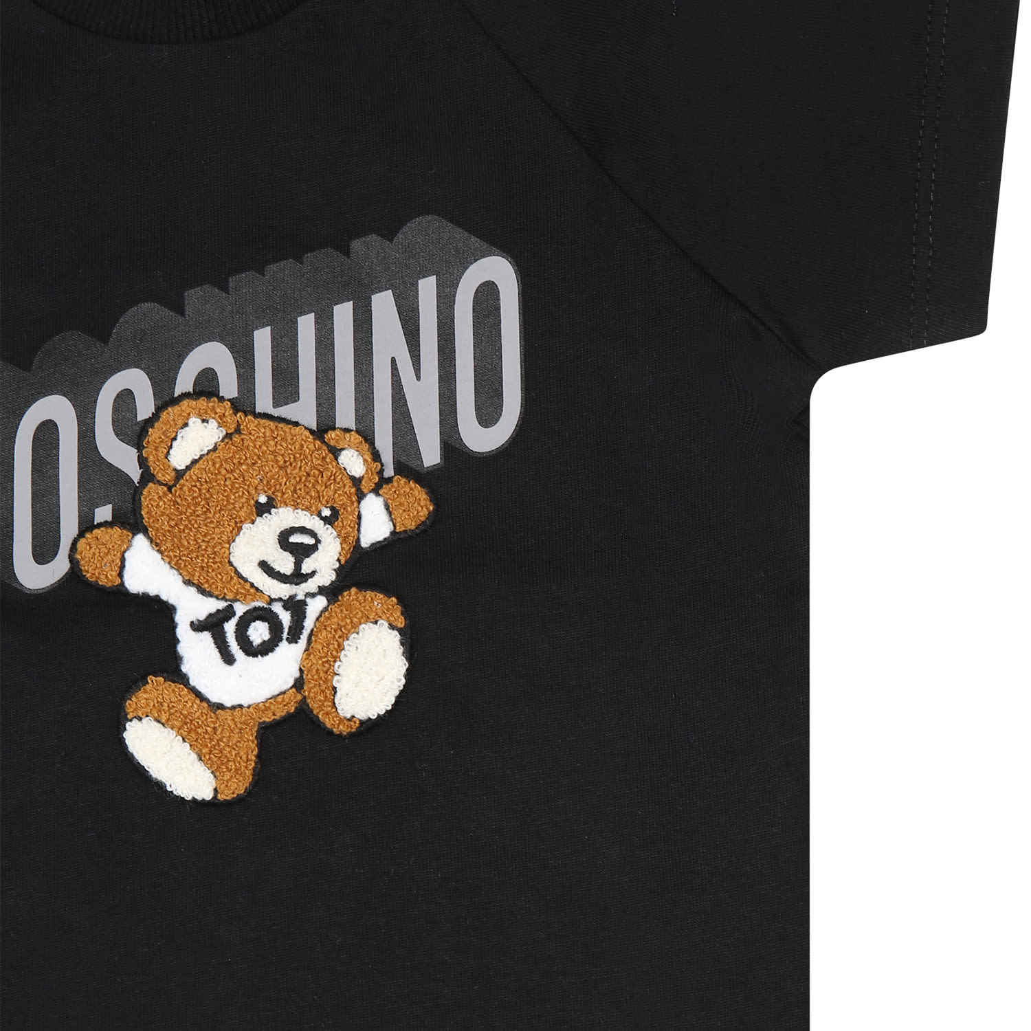 Shop Moschino T-shirt Nera Per Neonati Con Teddy Bear E Logo In Black