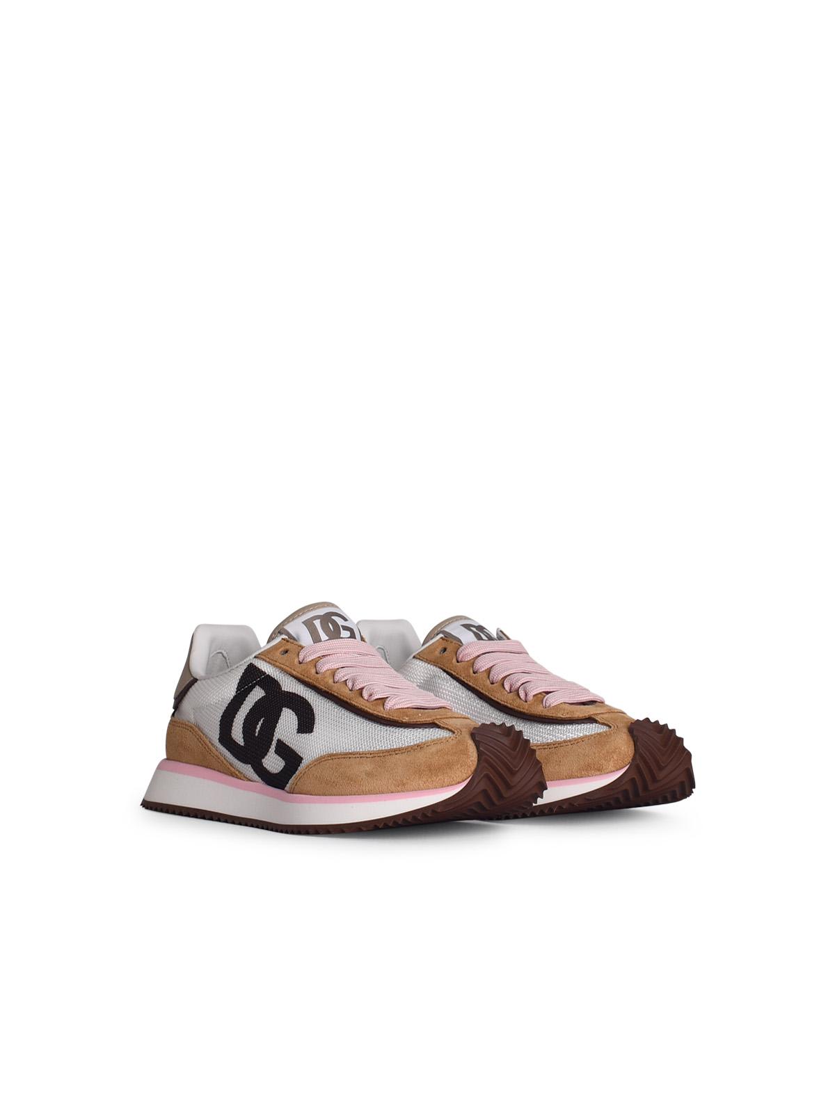 Shop Dolce & Gabbana Dragon Beige Suede Blend Sneakers In Bianco/cacao