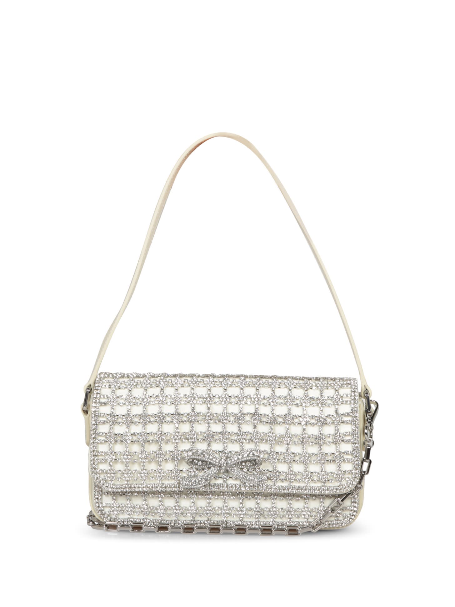 SELF-PORTRAIT CREAM CRYSTAL BAGUETTE BAG 