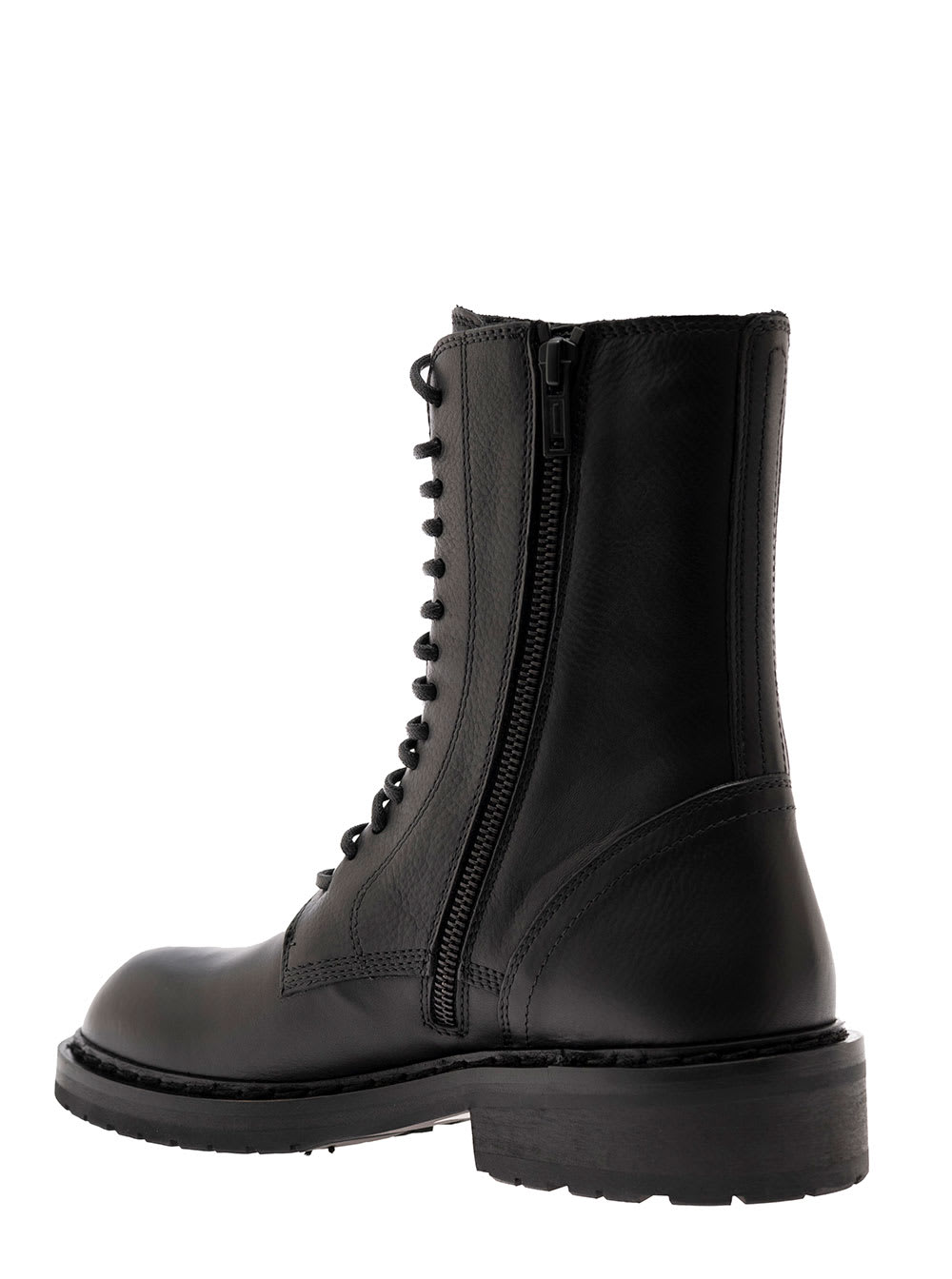 Ann Demeulemeester Black Lace-up Combat Boots In Leather Woman In Black