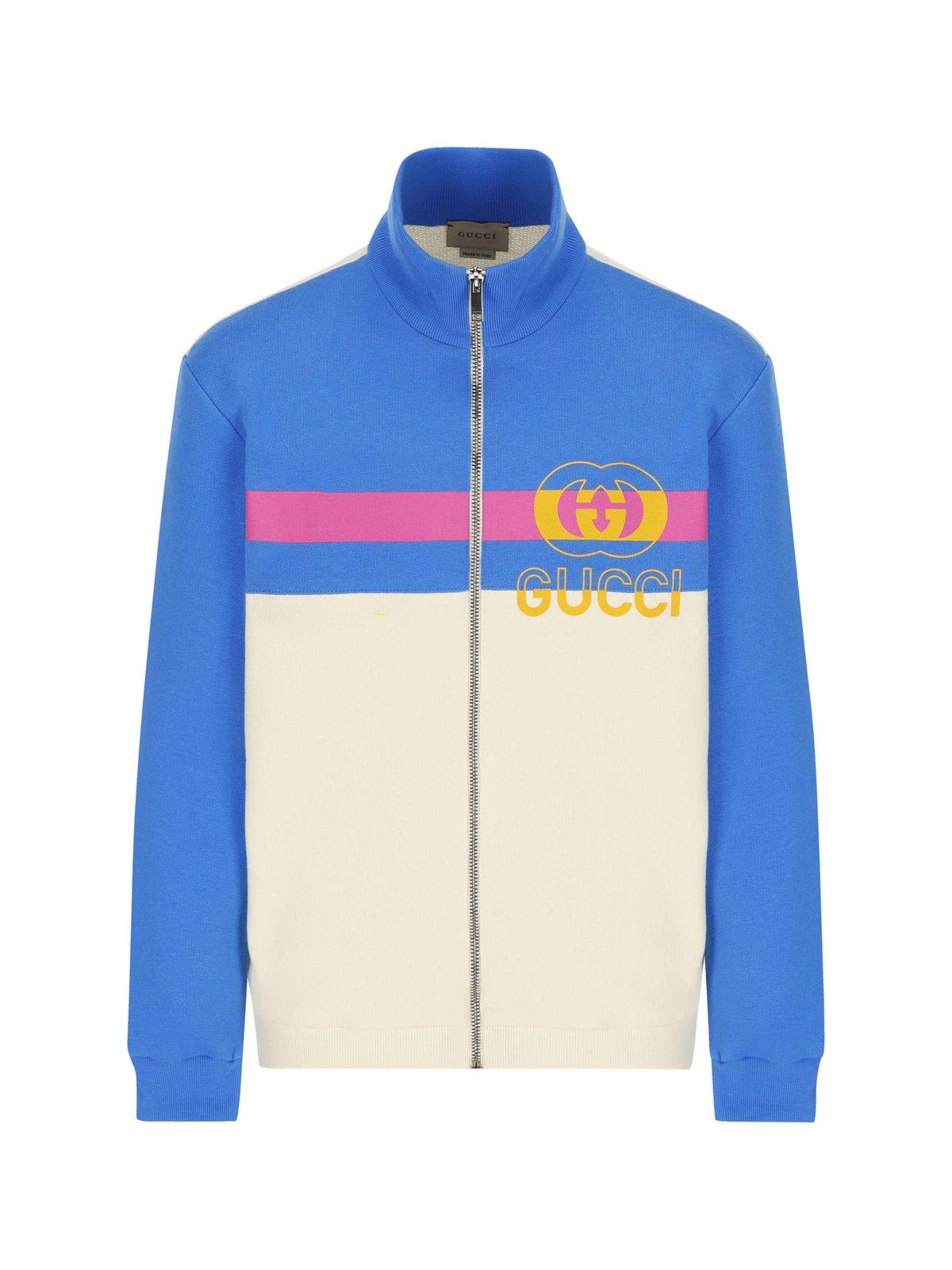 Gucci Kids' Logo-print Colour-blocked Cotton-jersey Jacket 6-10 Years In Sunkissed/mc