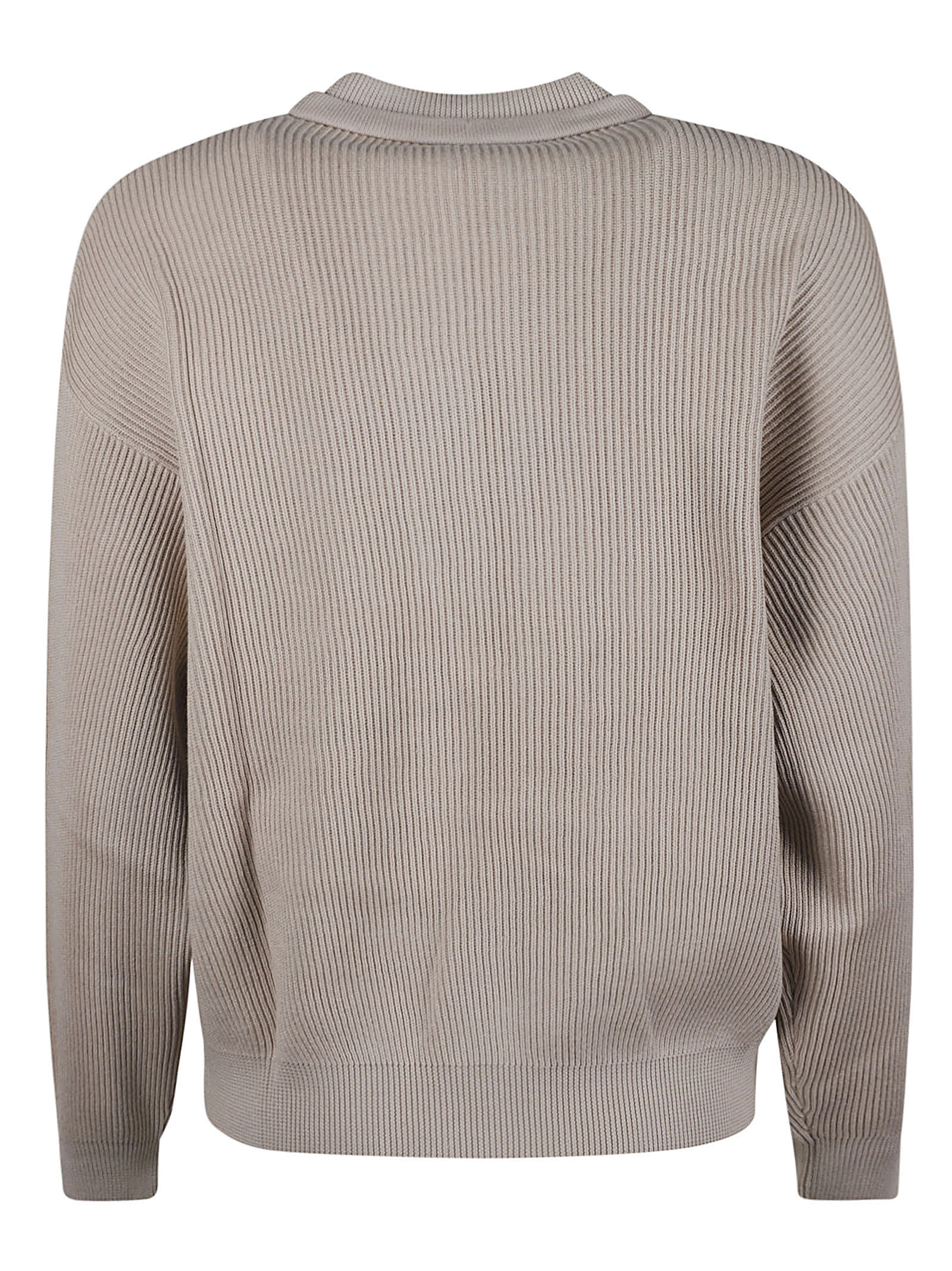 Brunello Cucinelli Half English Rib Full Zip Crew Neck Sweater With Neck Ties With Tonal Monili In Beige