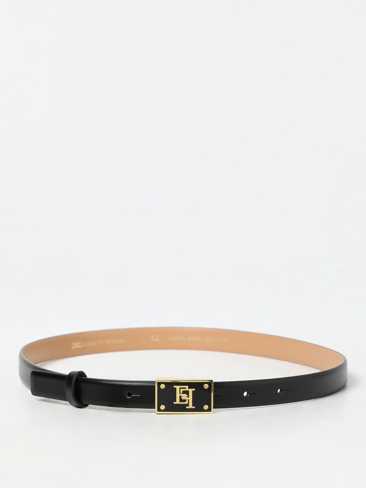 Shop Elisabetta Franchi Box Buckle Thin Belt  In Black