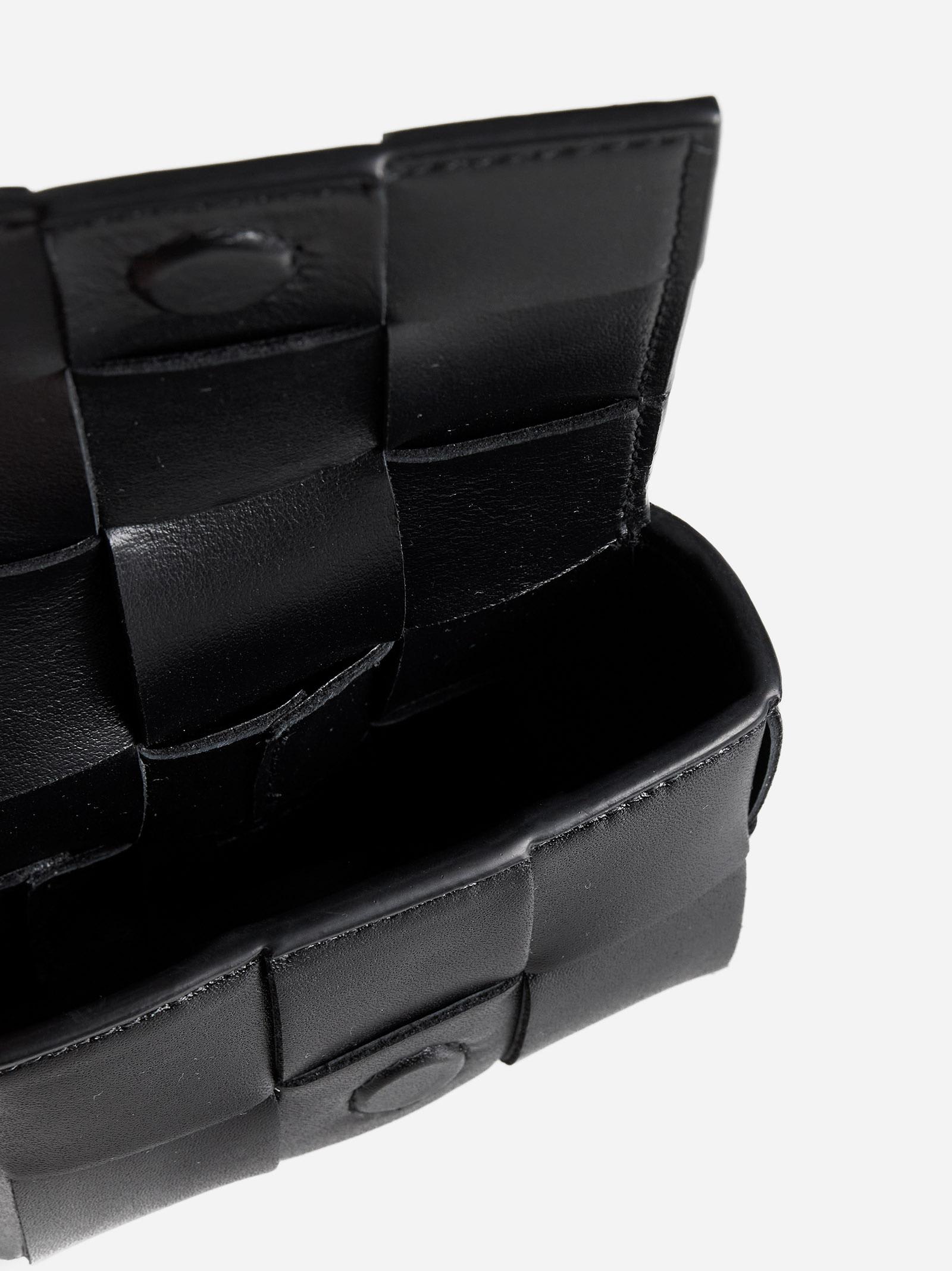Shop Bottega Veneta Cassette Leather Airpods Case In Black