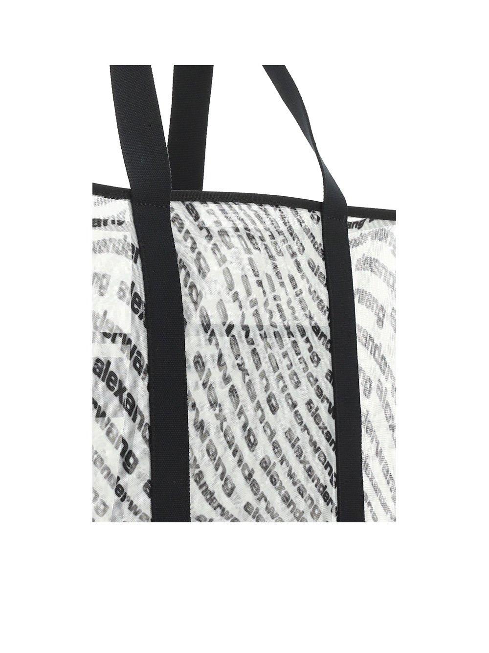 Shop Alexander Wang The Freeze Logo Mesh Large Tote Bag In White Black