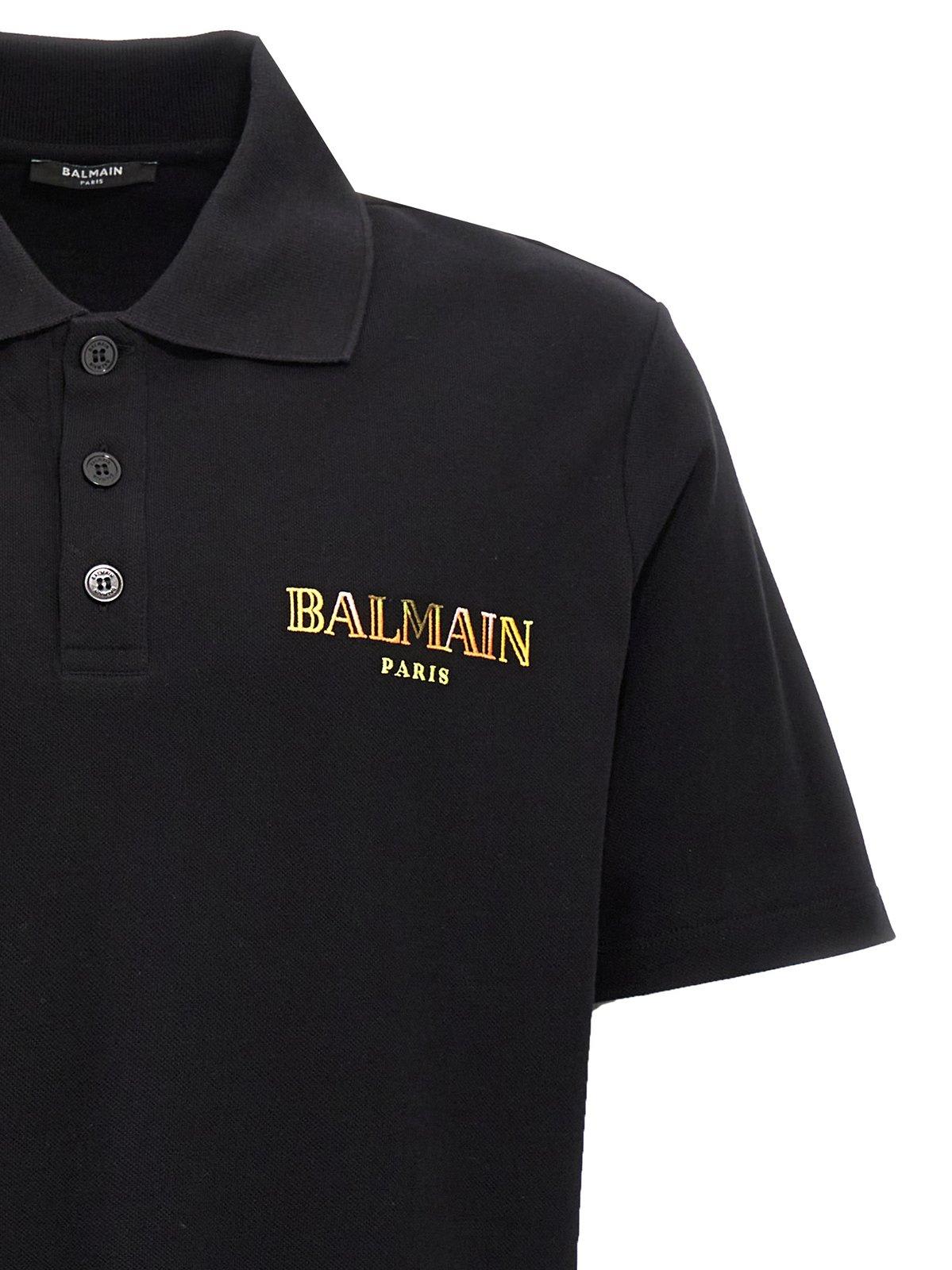 Shop Balmain Vintage Logo Embroidered Polo Shirt In Black