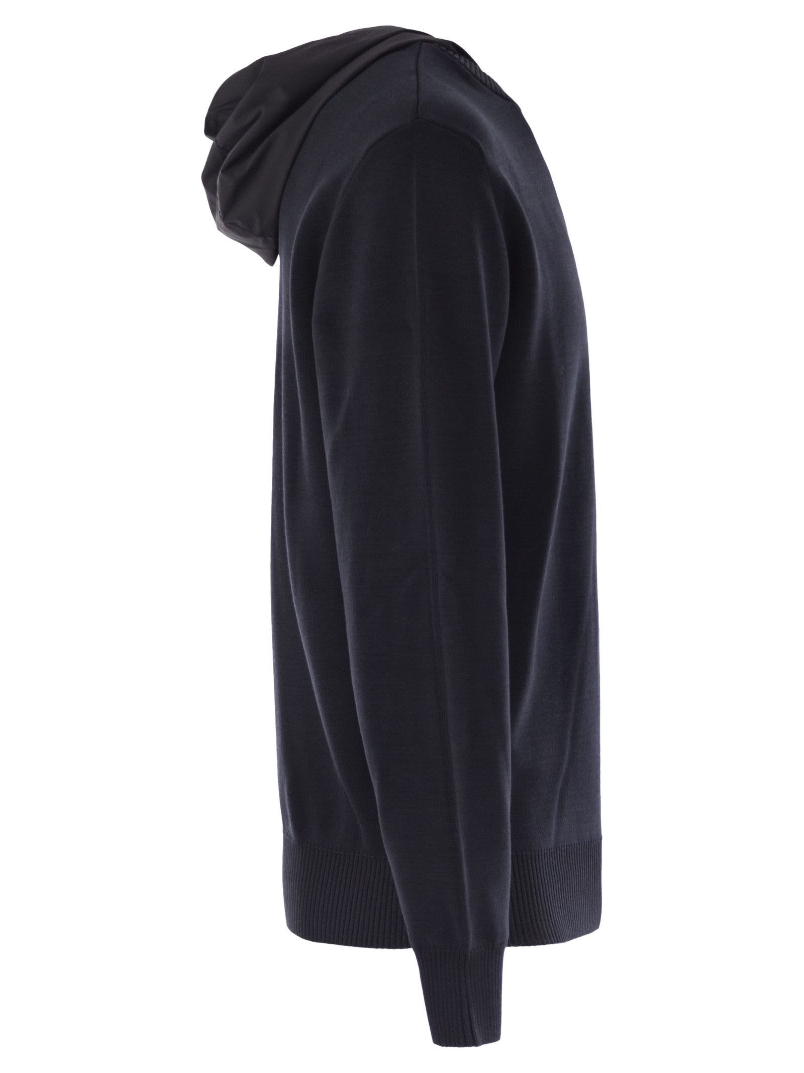 Herno Resort Double Cotton Knit And Nylon Hoodie In Blue