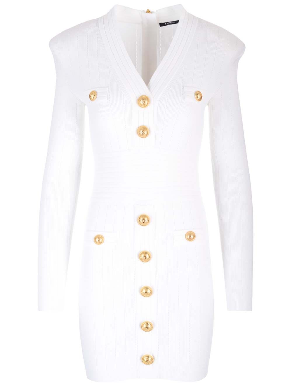 Shop Balmain Short Knitted Dress In White