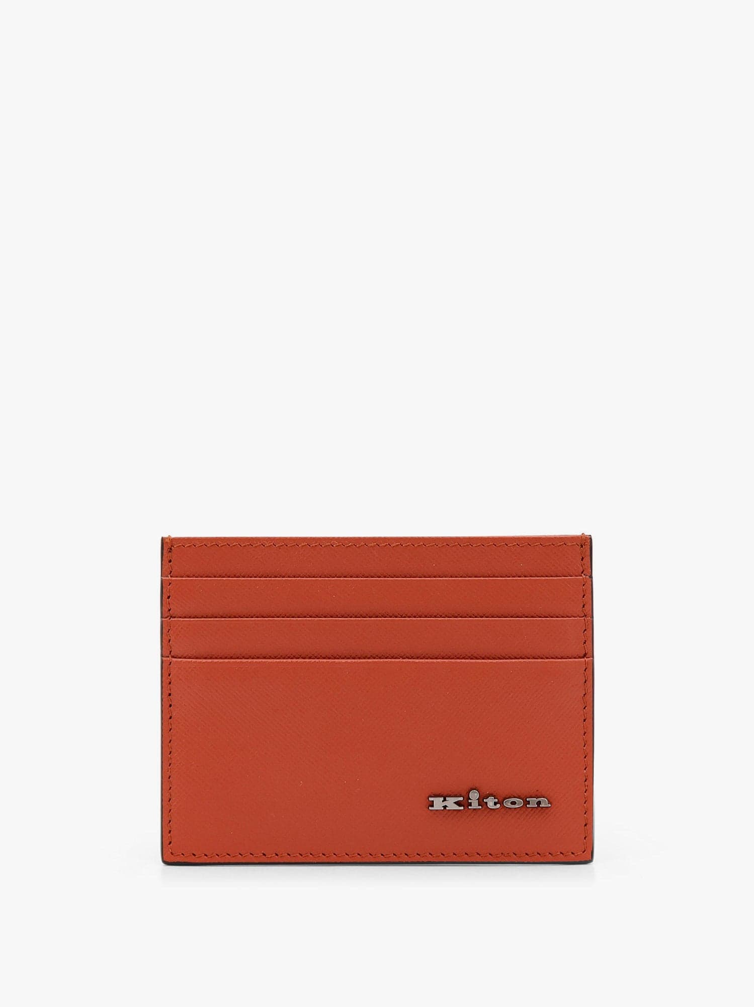 Kiton Leather Card Holder With Metal Logo In Orange