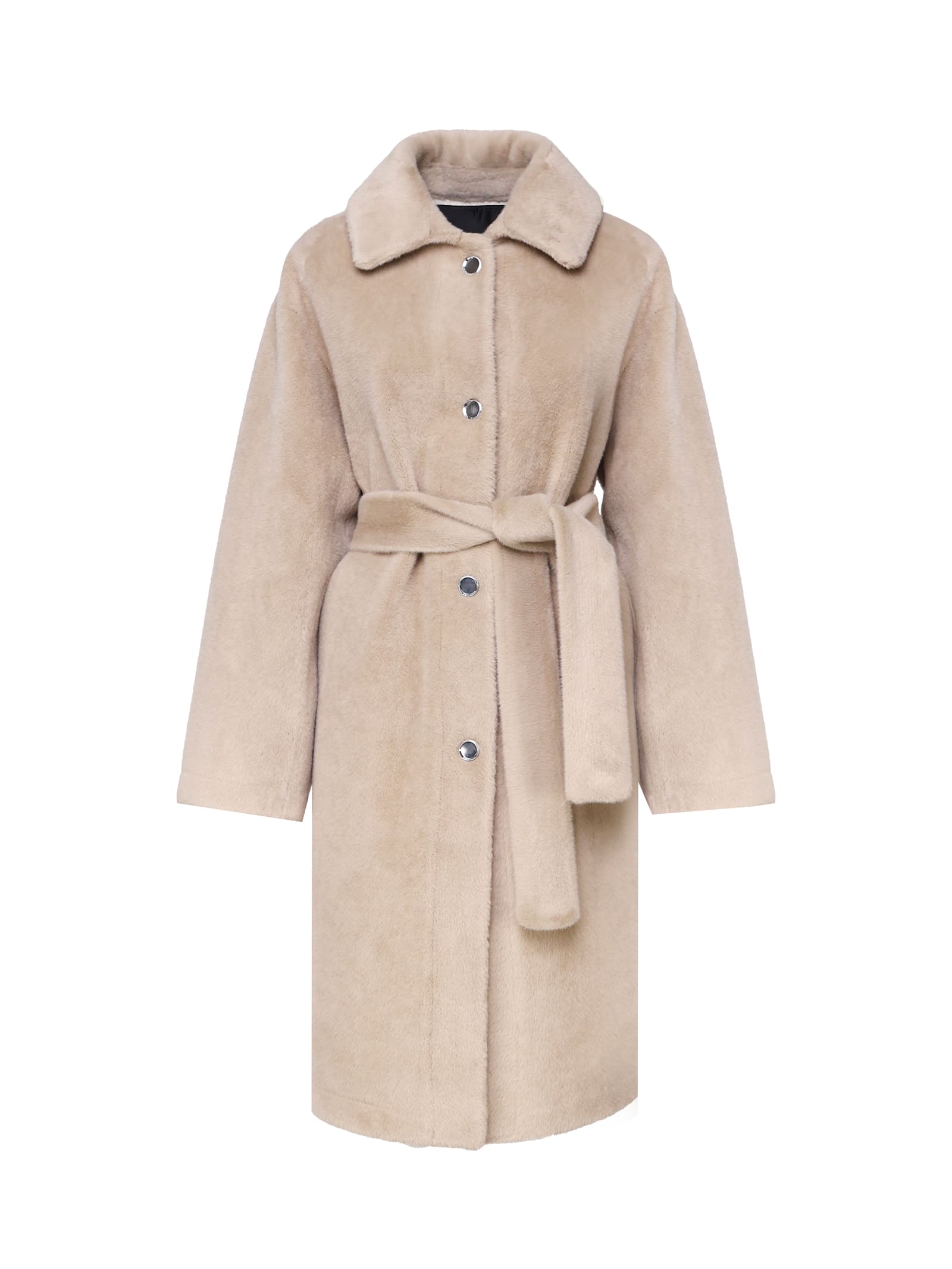 Shop Pinko Faux Fur With Sash Belt At The Waist In Beige