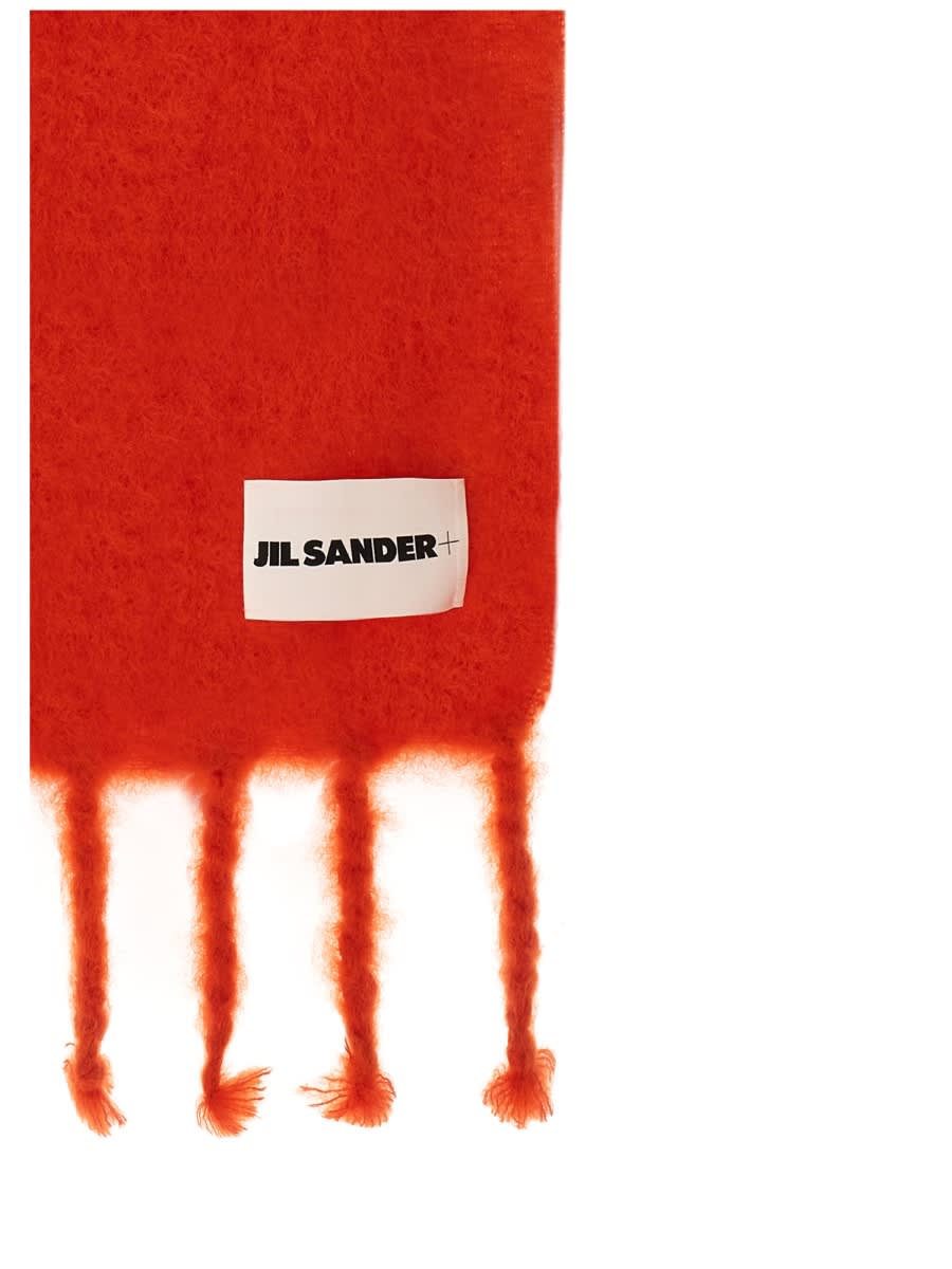 Jil Sander Logo Scarf Featuring Fringed Ends In Red