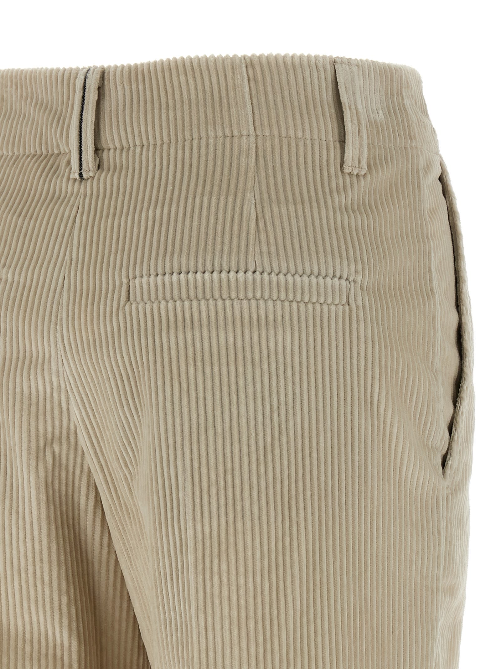 Brunello Cucinelli Beige Corduroy Trousers With Front Zip And Hook Button Closure In Multi