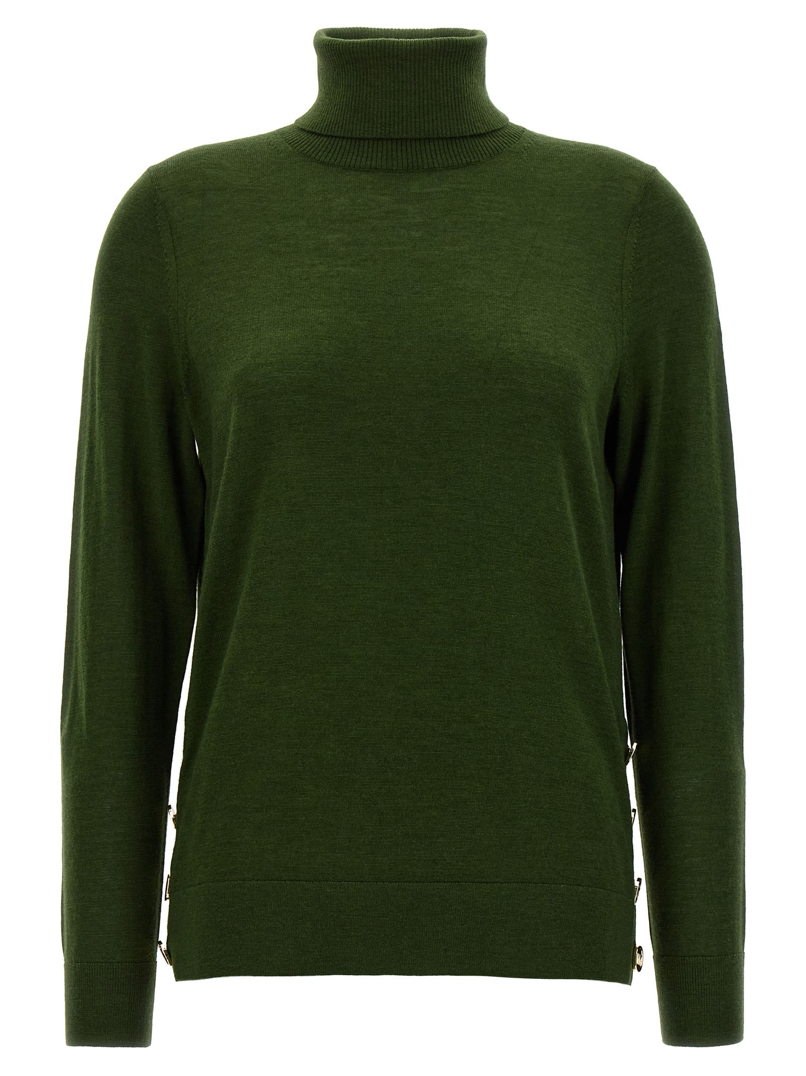 Shop Michael Kors Logo Buttons Turtleneck Sweater In Green