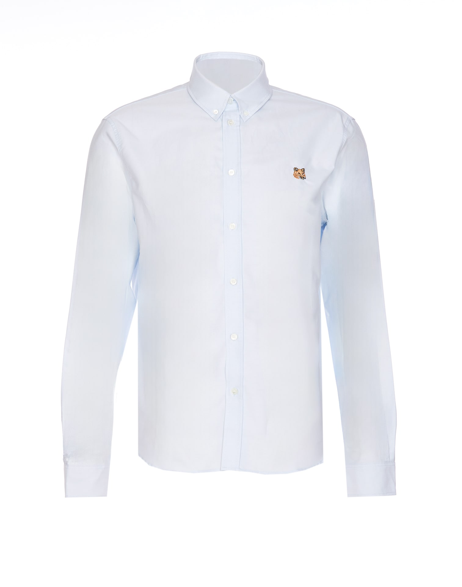 Shop Maison Kitsuné Mini Fox Head Patch Shirt In Baby Blue