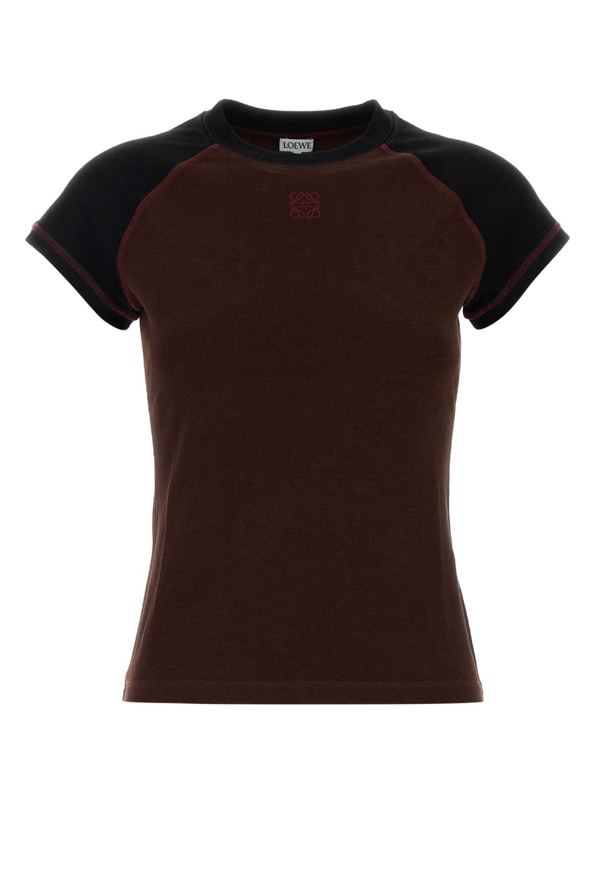 Loewe Cotton Blend T-shirt Featuring Contrast Sleeves In Brown