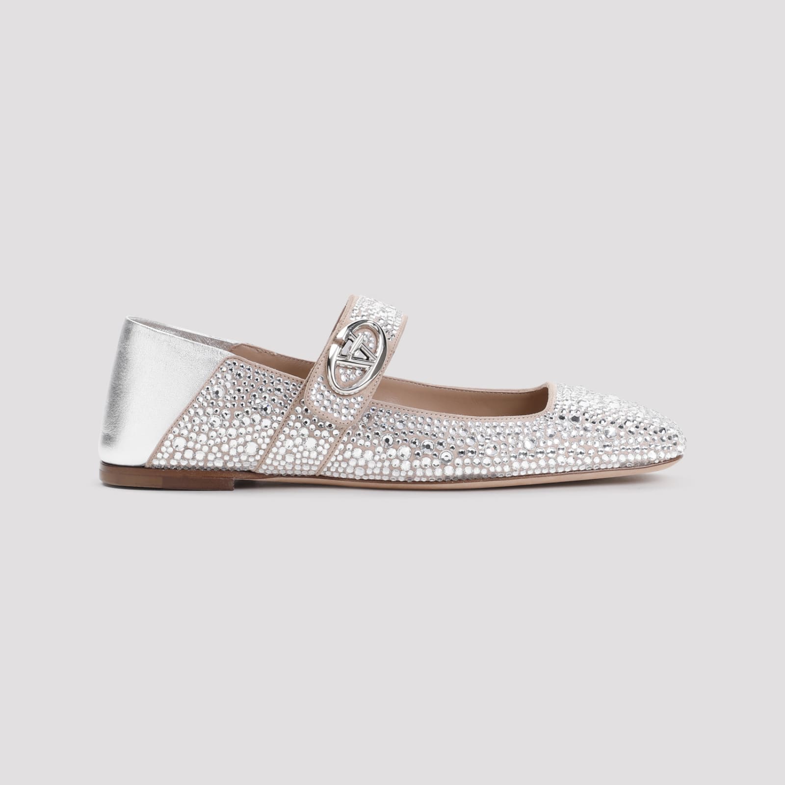 Shop Valentino Vlogo Locker Ballerinas In Mtn Crystal Silver