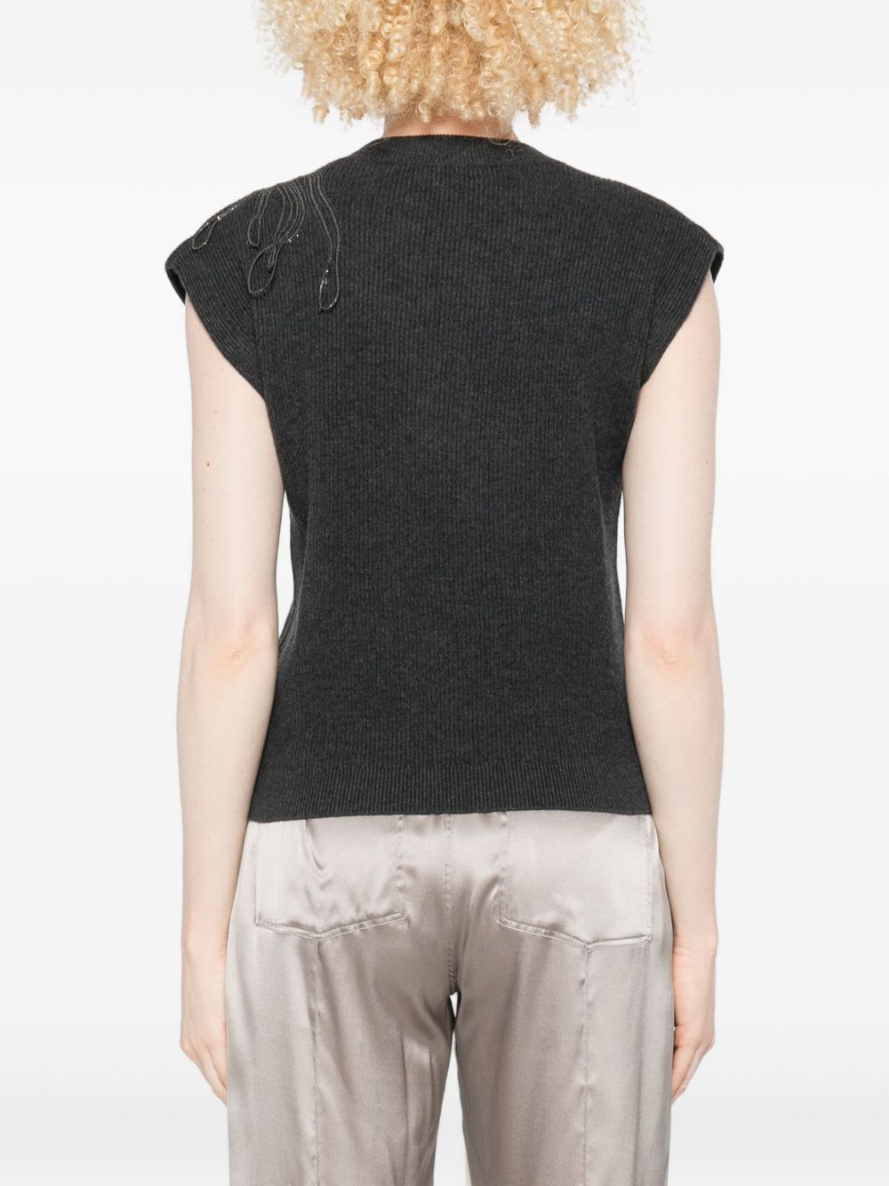 Brunello Cucinelli Cashmere Sleeveless Tank Top Ribbed Texture In Black