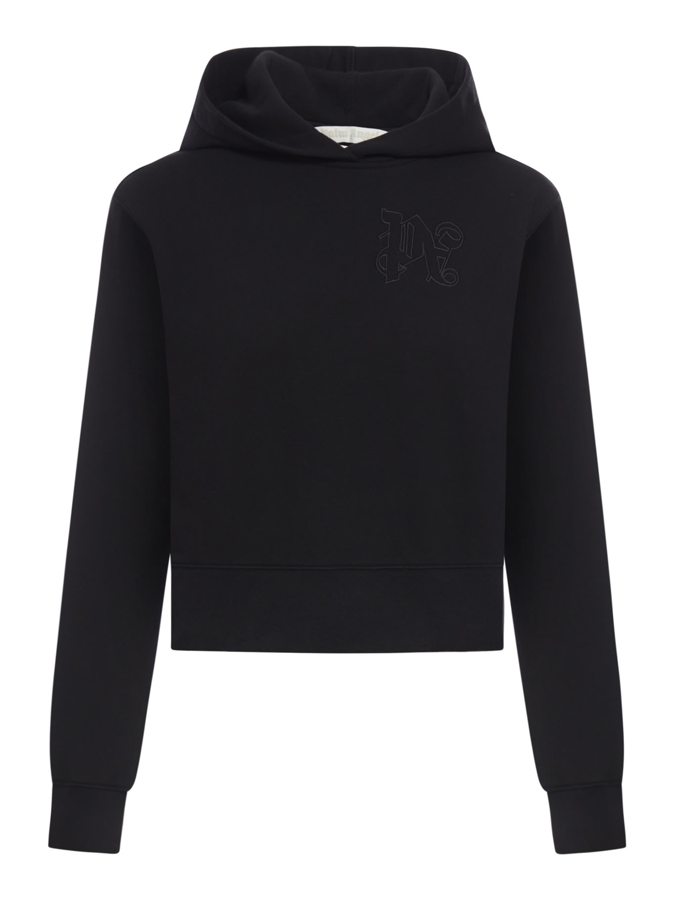 Palm Angels Brushed Cotton Hoodie With Embroidered Hoodie In Black Black