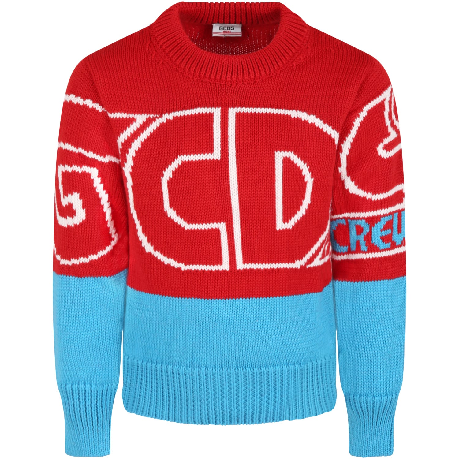 GCDS Mini Red Sweater For Kids With White Logo
