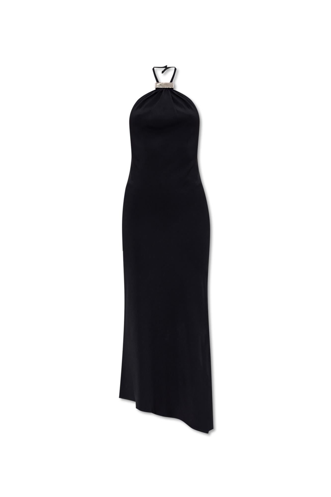 Attico Halter Neck Sleeveless Midi Dress With Side Slit In Black