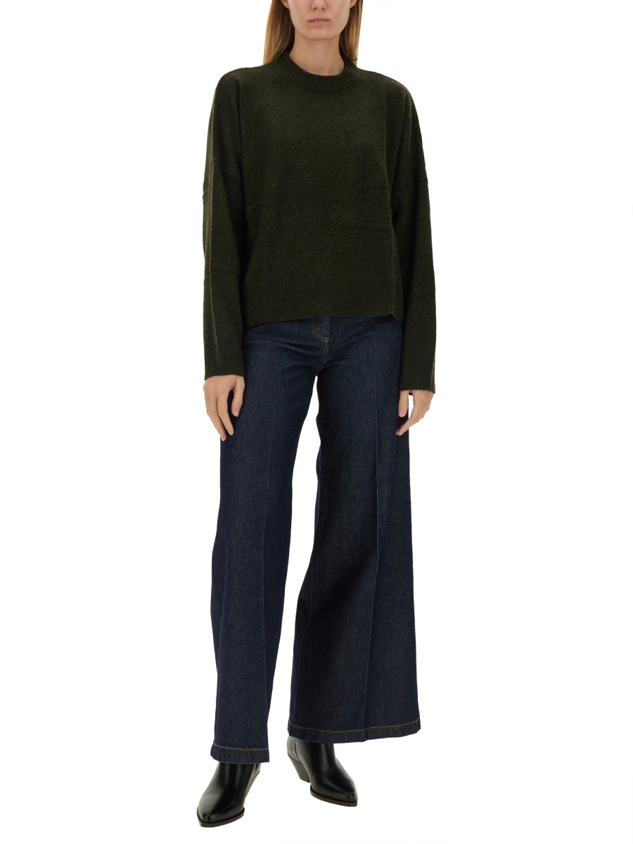 Aspesi Relaxed Fit Green Wool Jersey Sweater In Green