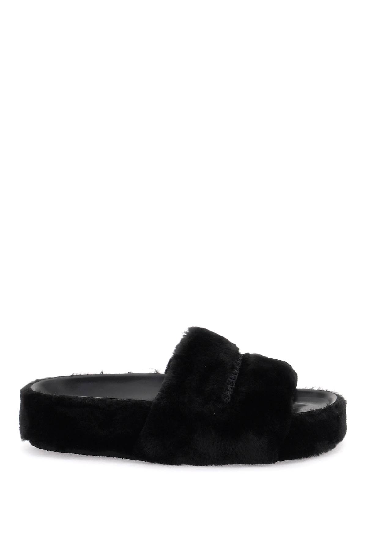Stella Mccartney Faux Fur Slides In Black (black)