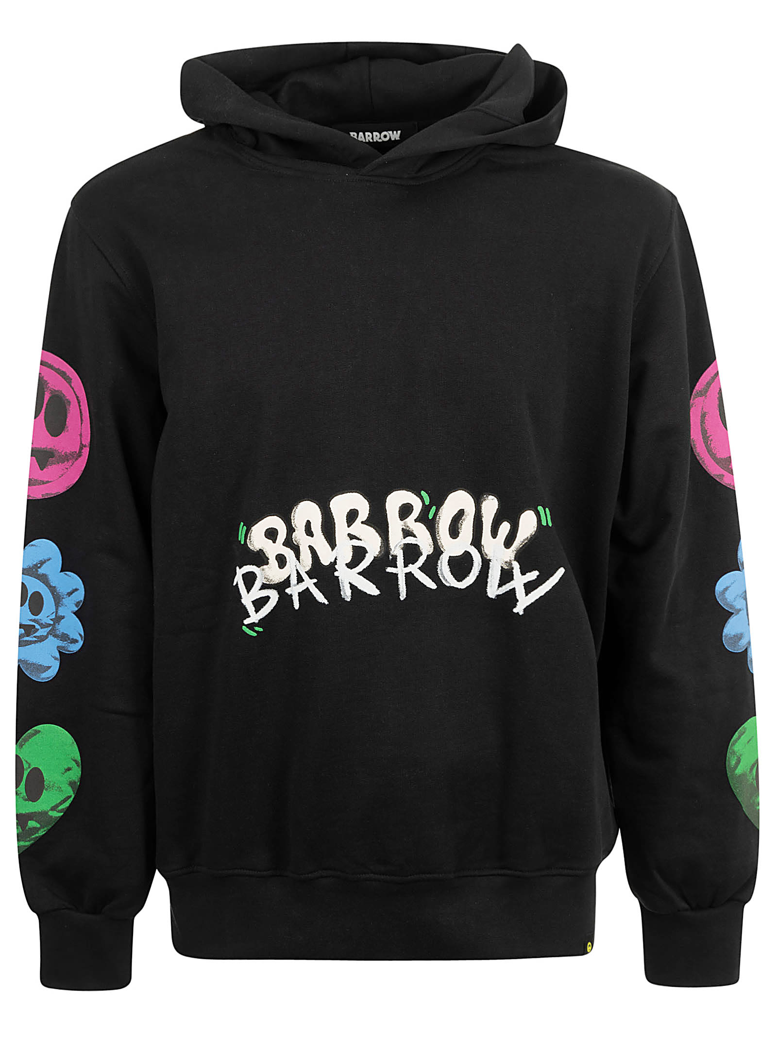 Shop Barrow Smiley Logo Print Hooded Sweatshirt In Black