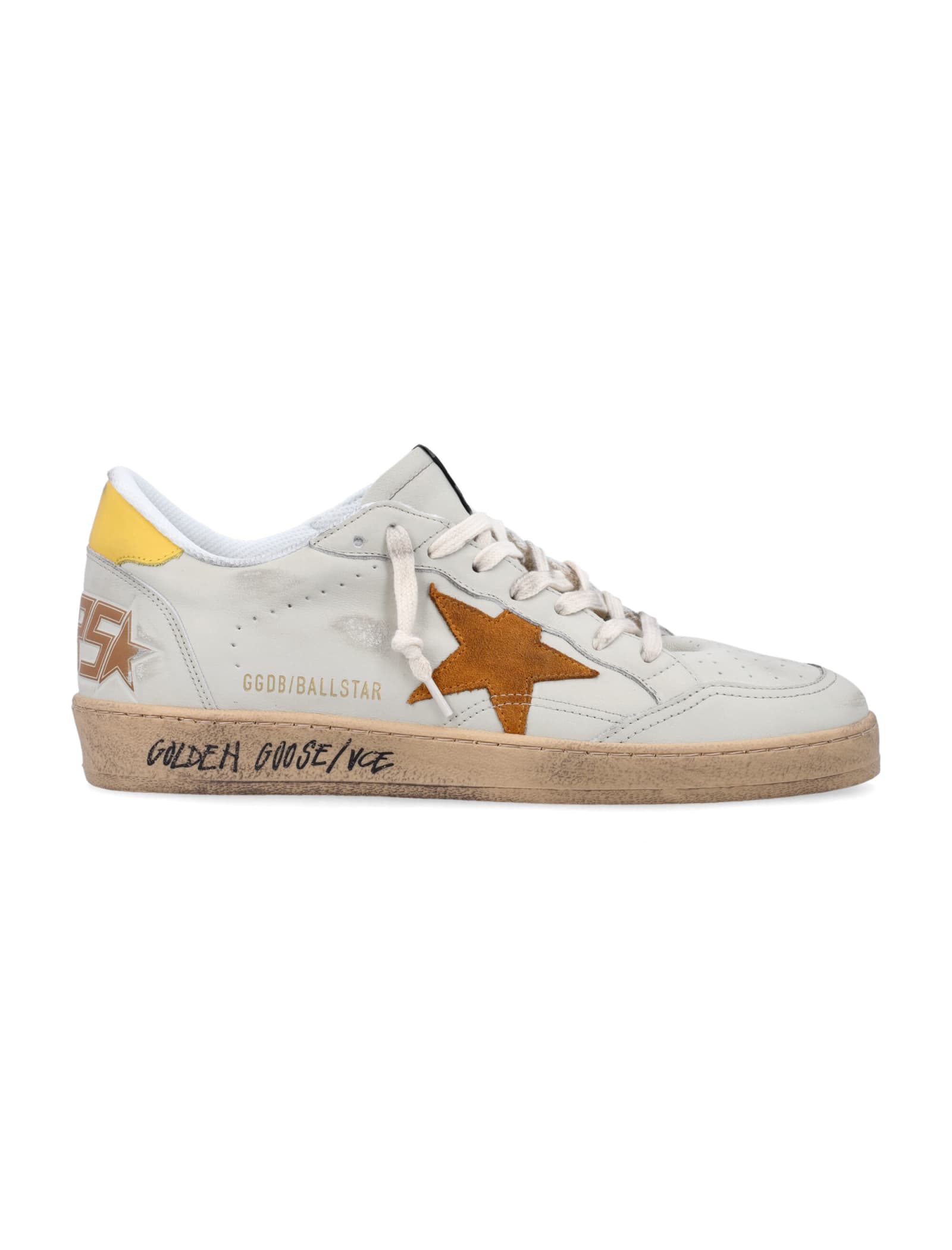 Shop Golden Goose Ballstar Sneakers In White Yellow