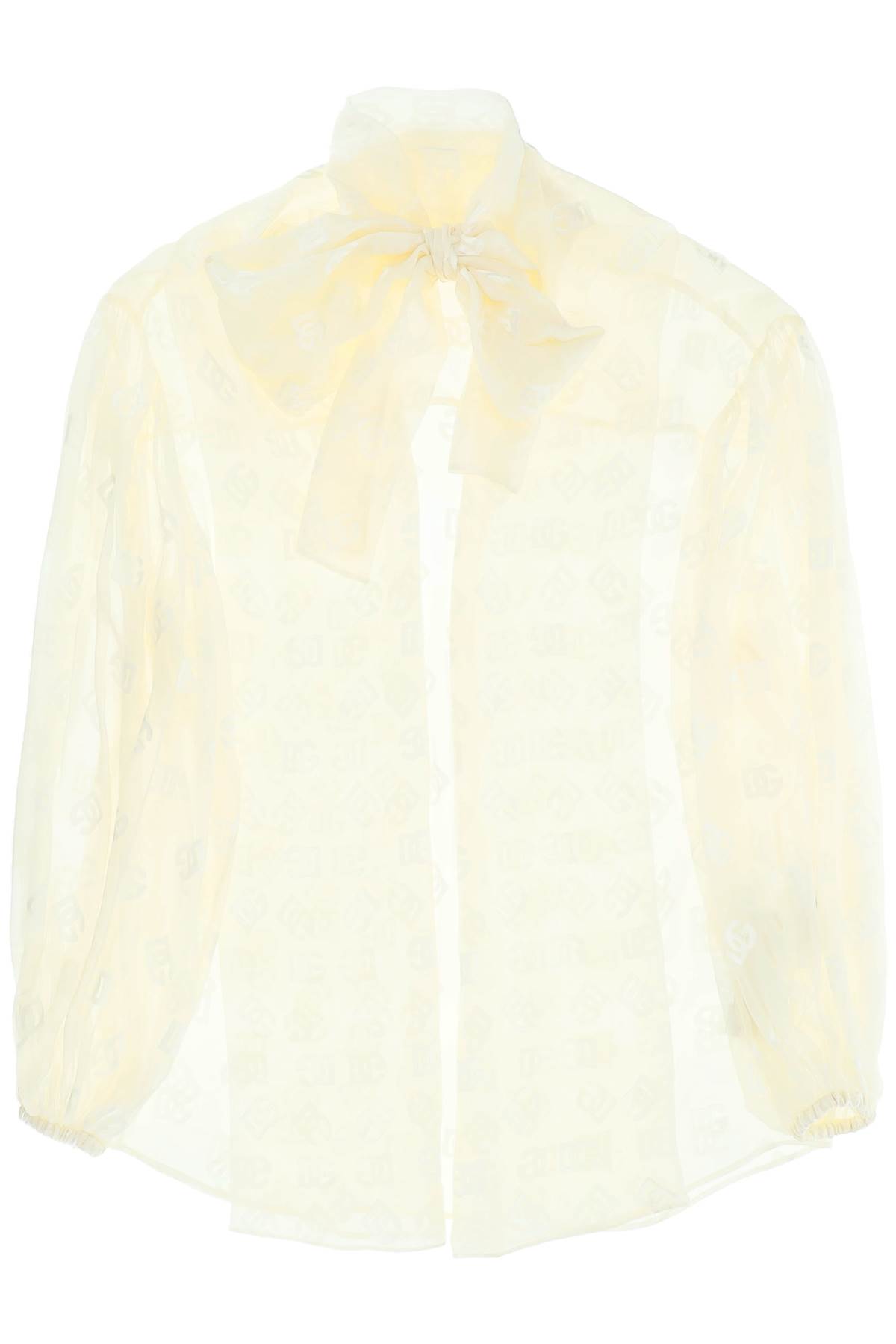 Shop Dolce & Gabbana Devoré Satin Shirt With All-over Dg Logo In Bianco Panna Chiaris