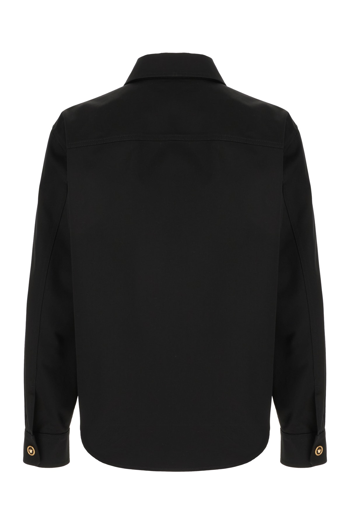 Versace Gabardine Shirt With Chest Pockets And Cuffed Sleeves In Black