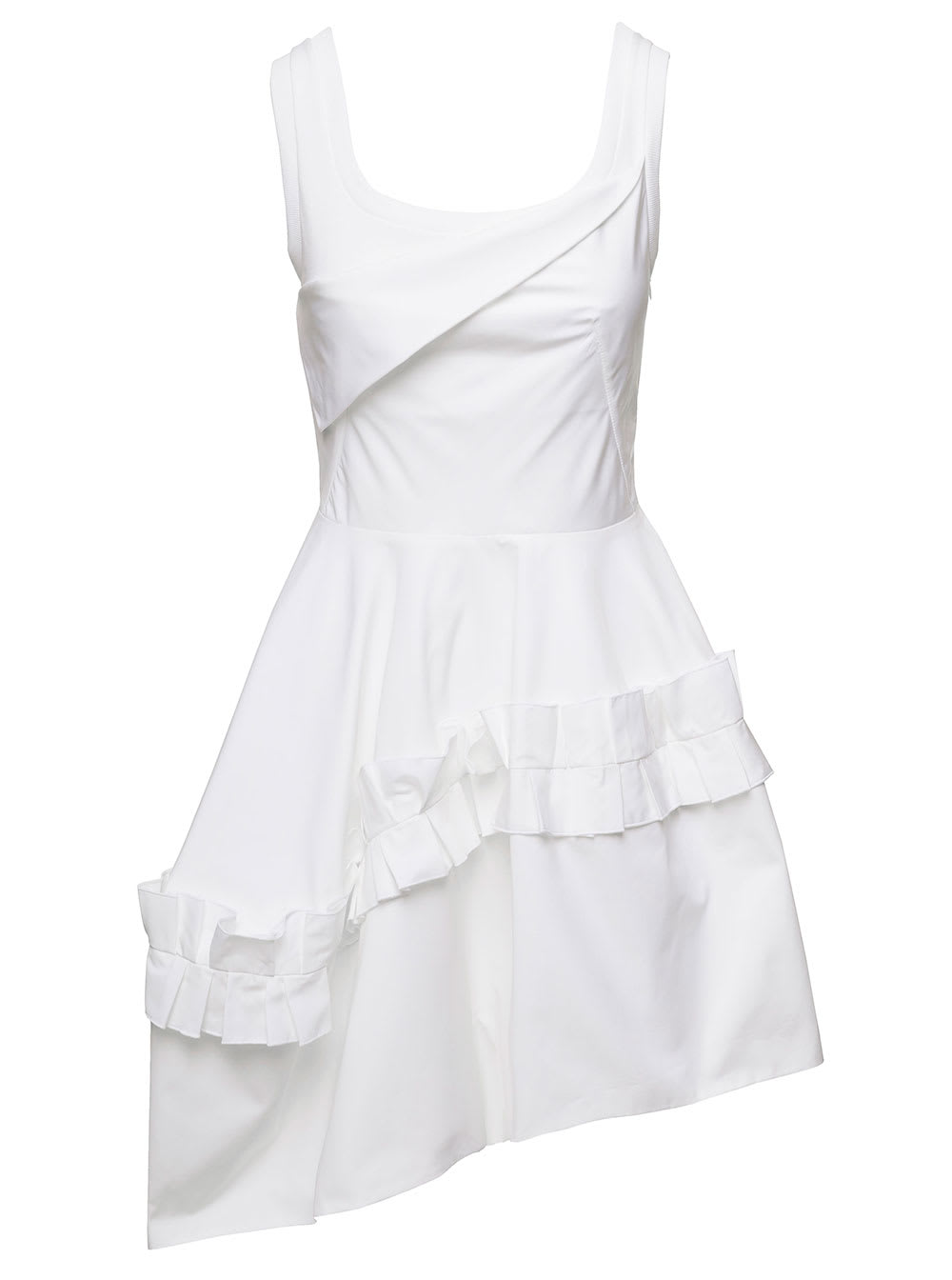 Mini White Asymmetric Dress With Oversize Ruche In Cotton Woman Alexander Mcqueen