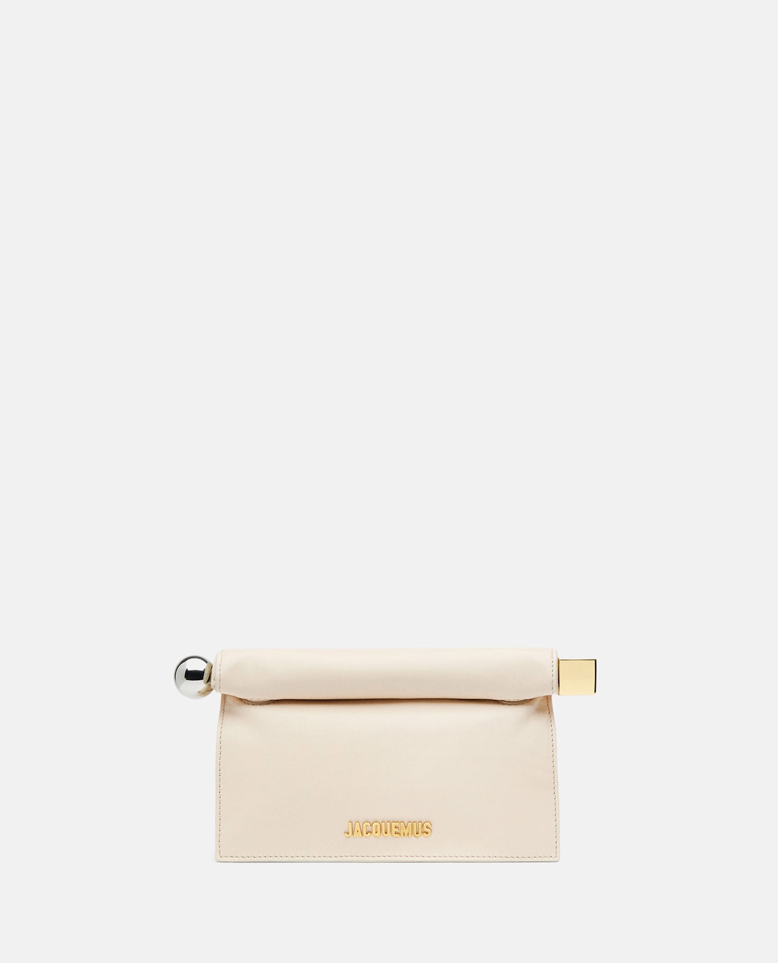 Shop Jacquemus La Petite Pochette Rond Carre Leather Handbag In White