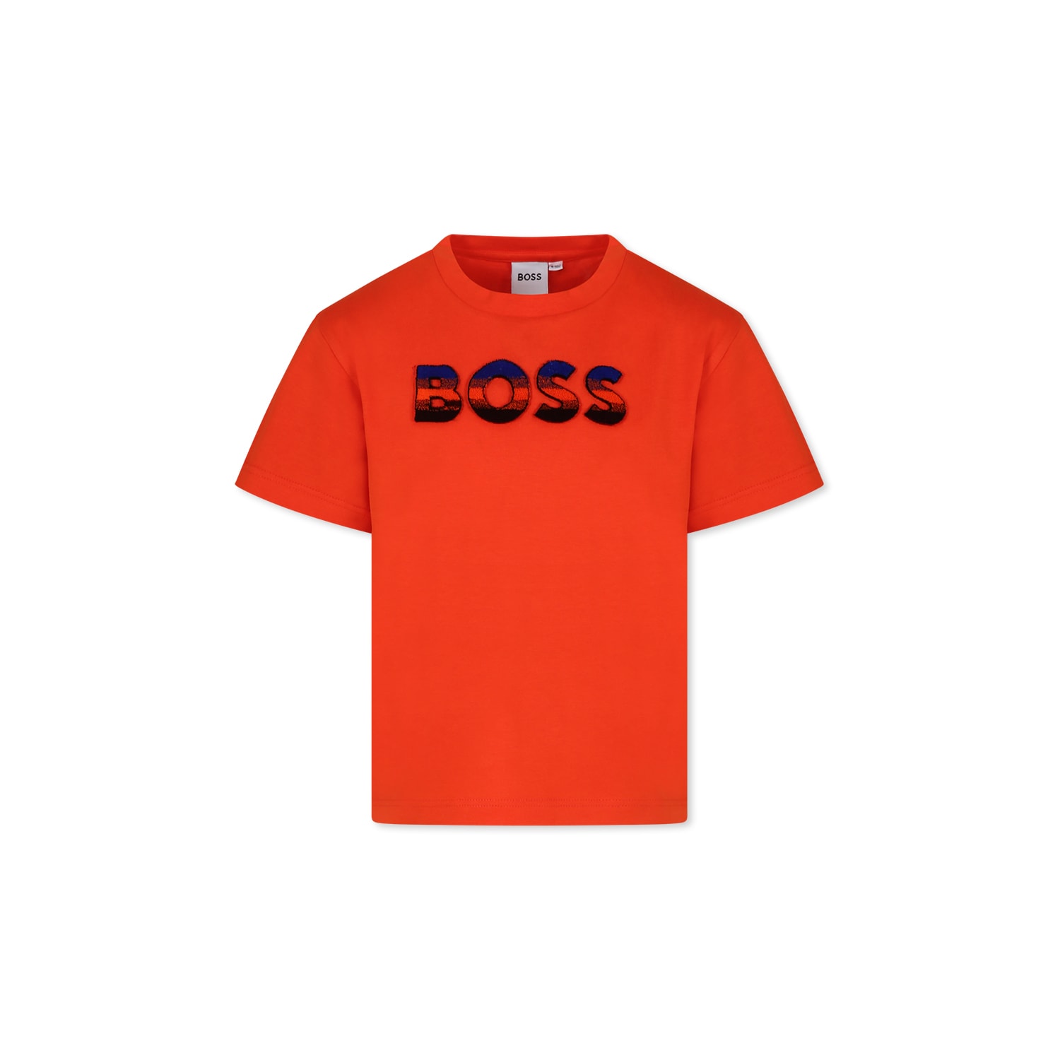 Hugo Boss Orange T-shirt For Boy With Logo In Red