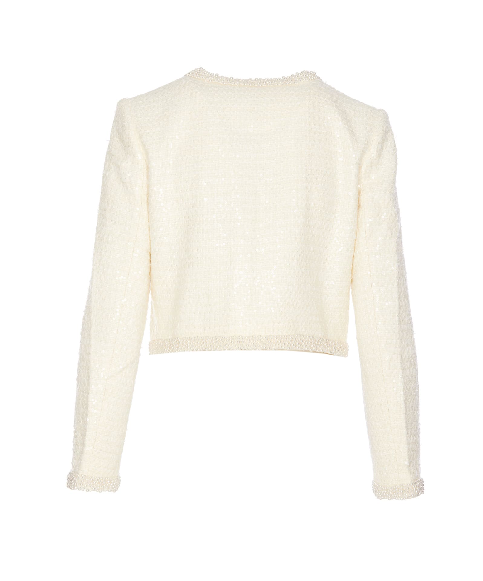 SELF-PORTRAIT CREAM BOUCLE PEARL TRIM JACKET
