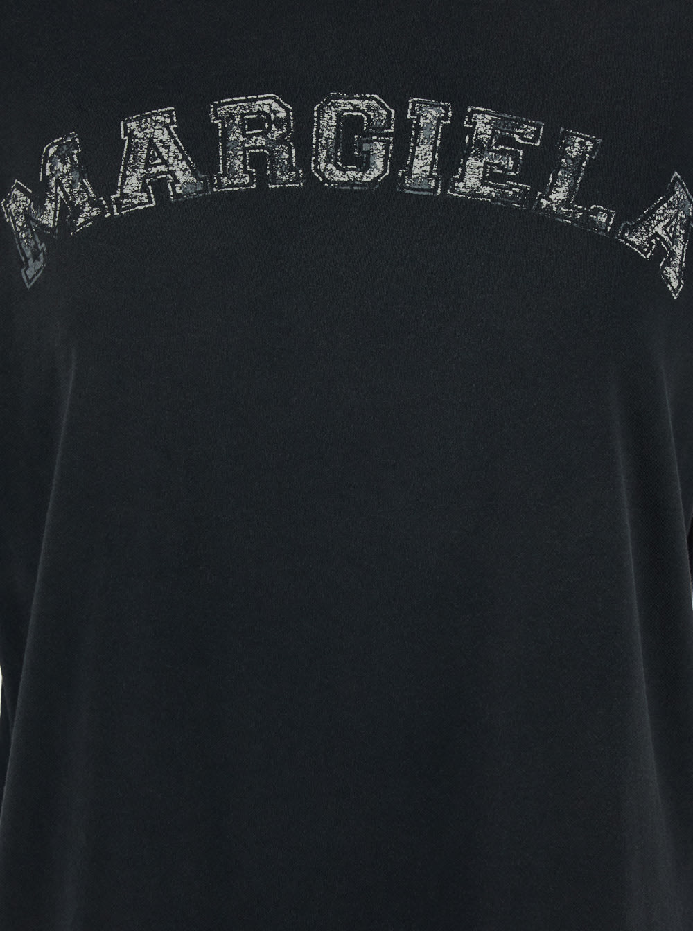 Shop Maison Margiela Black Crewneck T-shirt With Logo Lettering Print In Cotton Woman