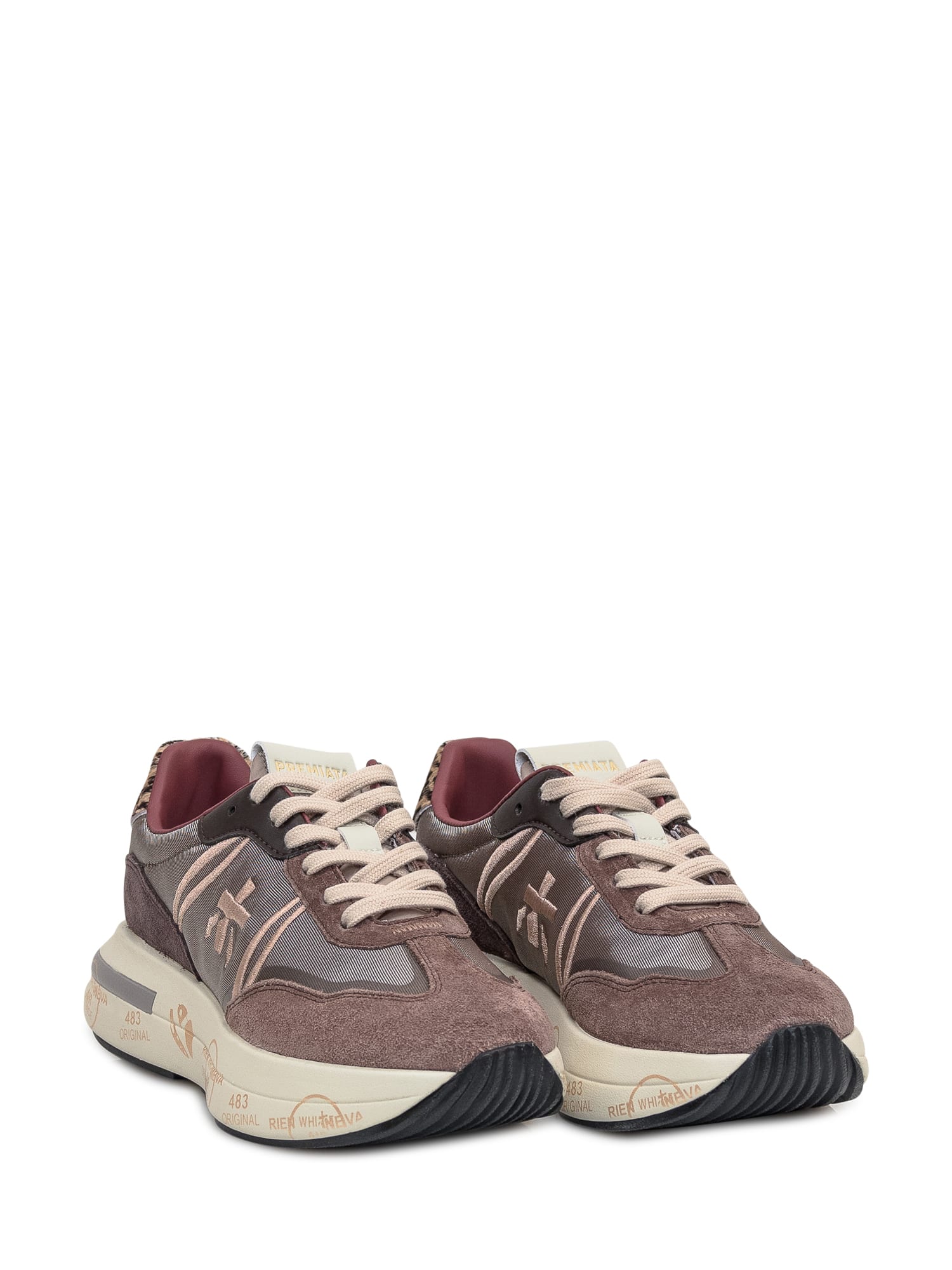 Shop Premiata Sneaker With Logo In Marrone-grigio