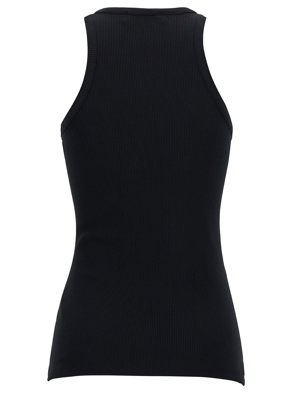 Black Ribbed Tank Top With Logo Embroidery And Passementerie In Jersey Woman