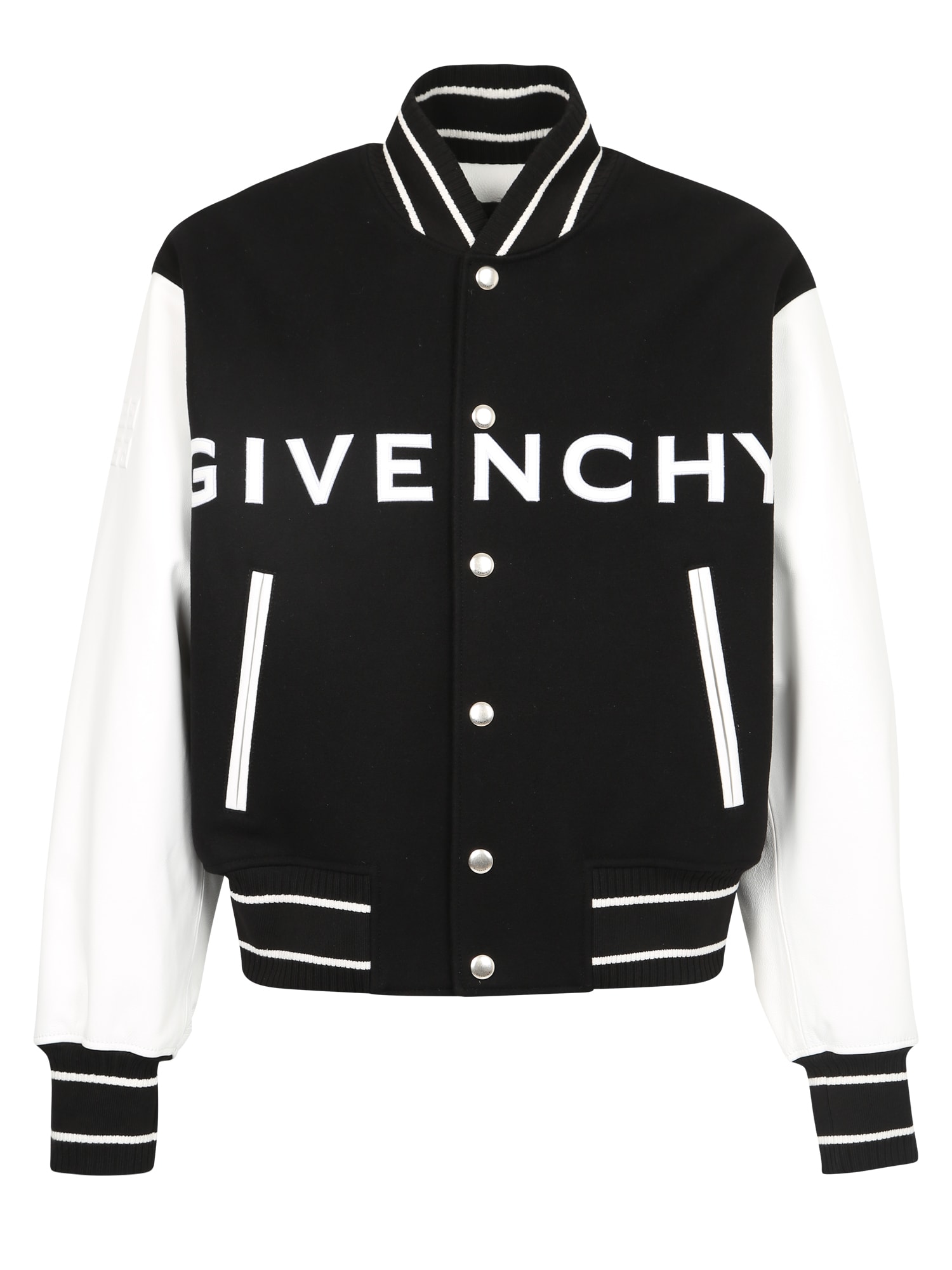 Givenchy Men Two-tone Wool Blend And Leather Bomber Jacket In Black