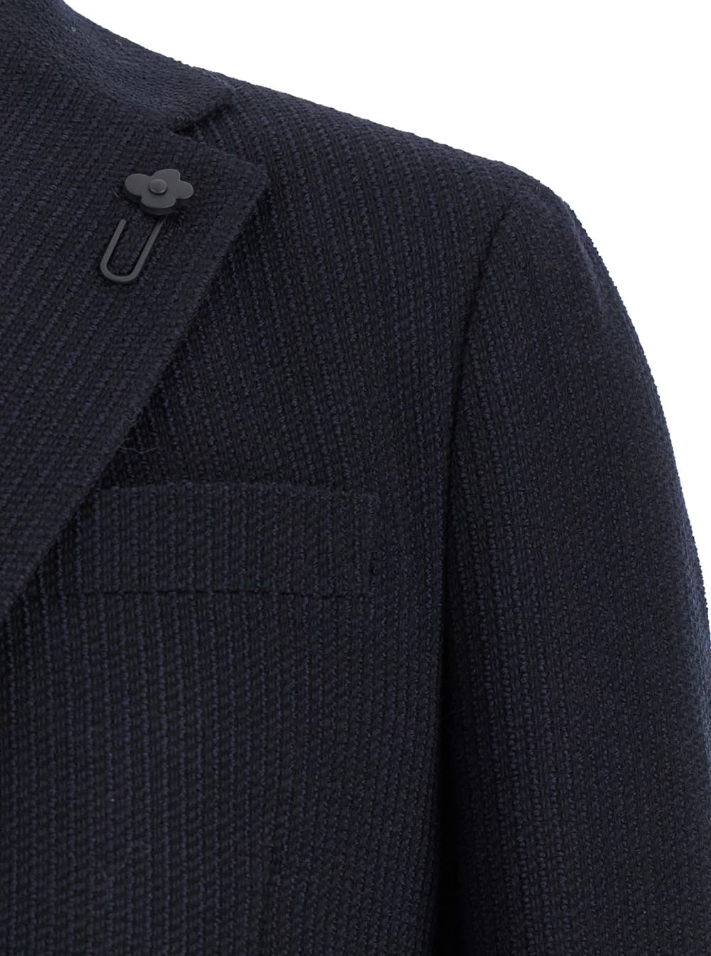 Shop Lardini Blue Single-breasted Jacket With Logo Pin In Wool And Cotton Blend Man