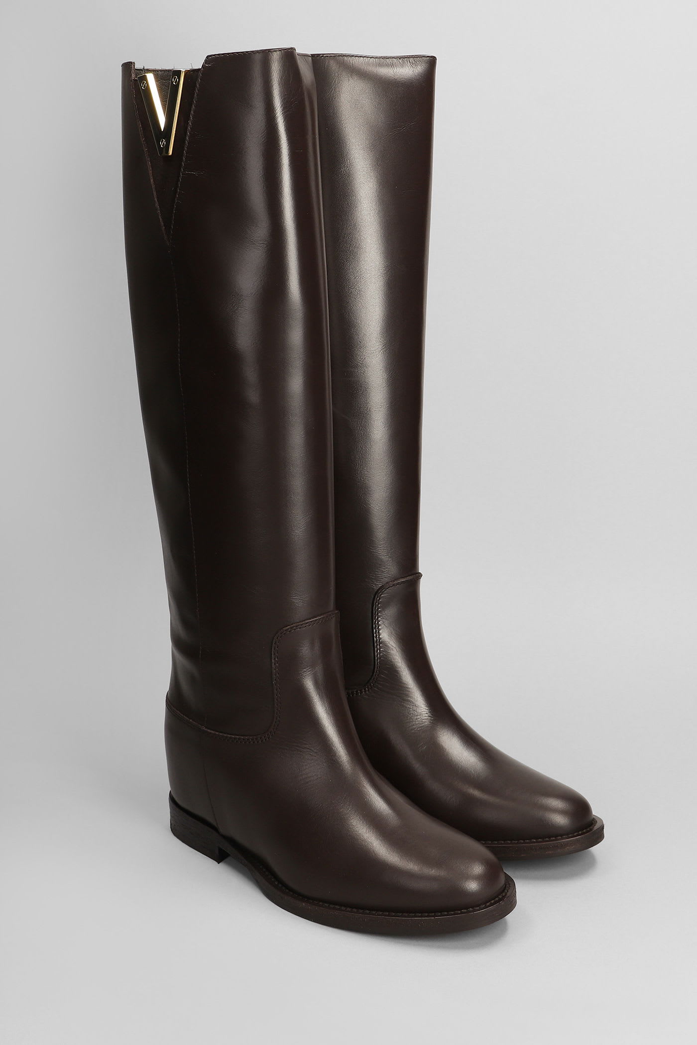 Via Roma 15 Woman Boot Dark Brown Size 7.5 Leather In Multi