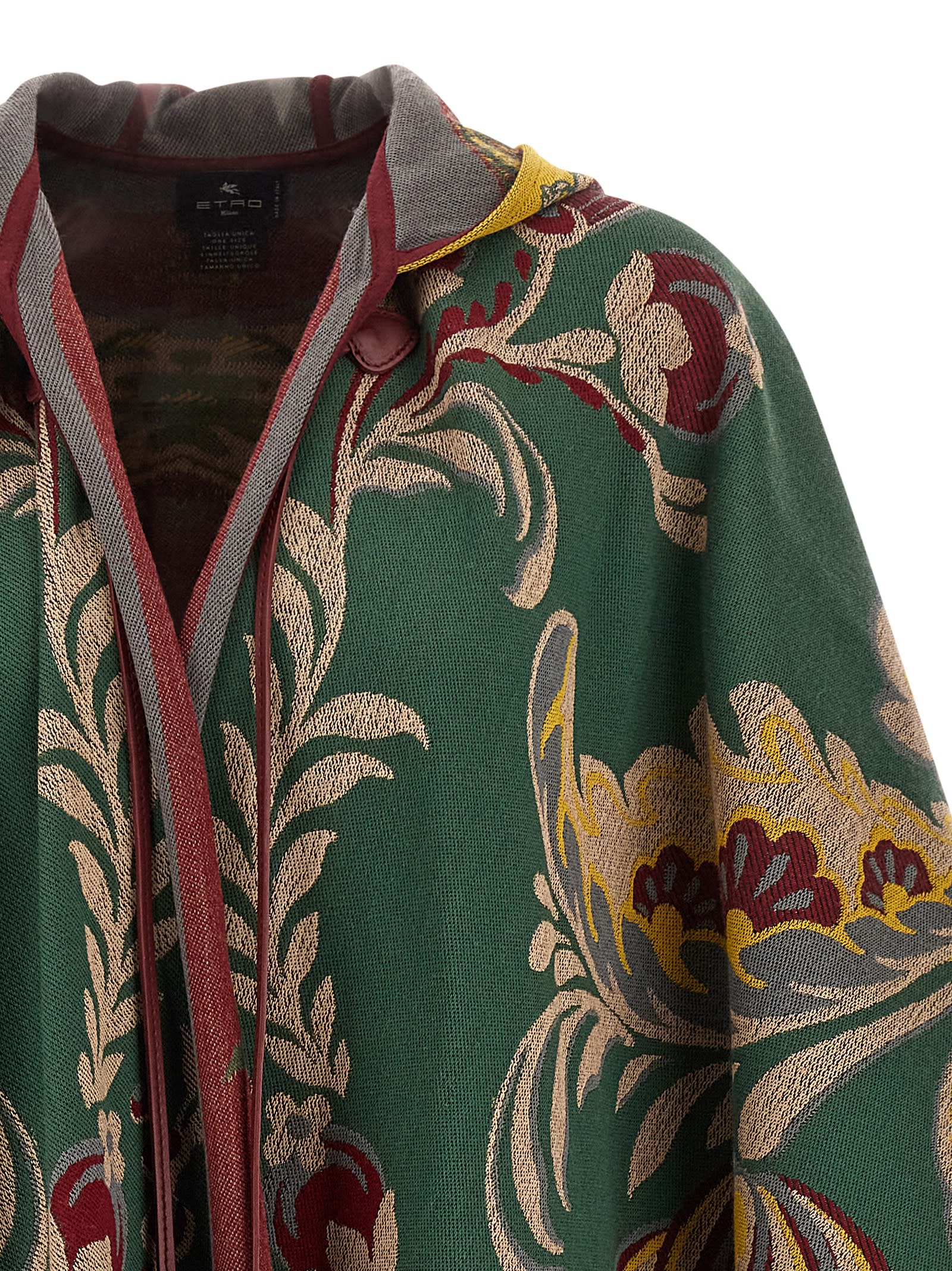 Etro Paisley-motif Long Hooded Wool Cape In Green
